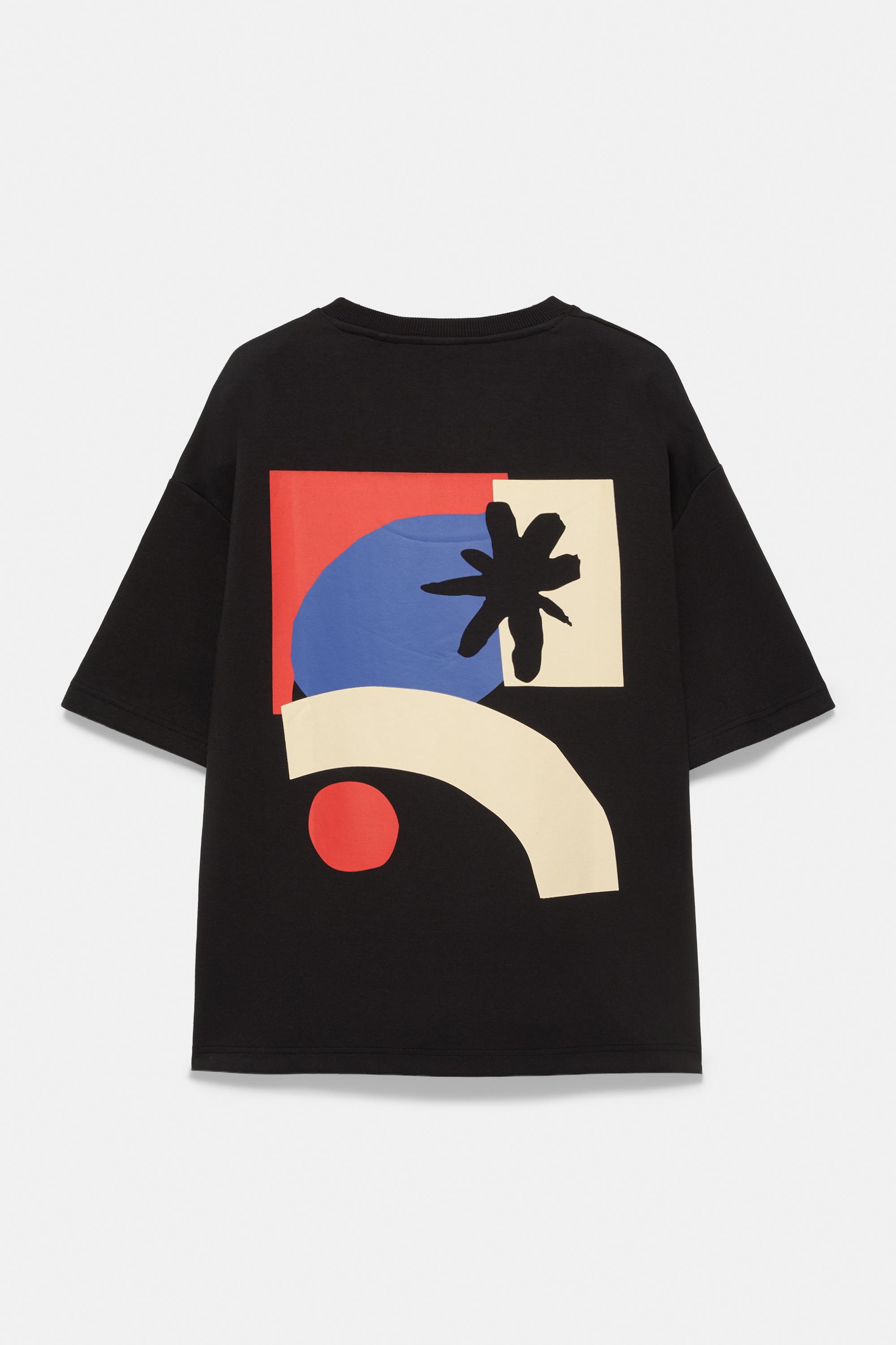 Grafik detaylı siyah kısa kollu sweatshirt - Görsel 4
