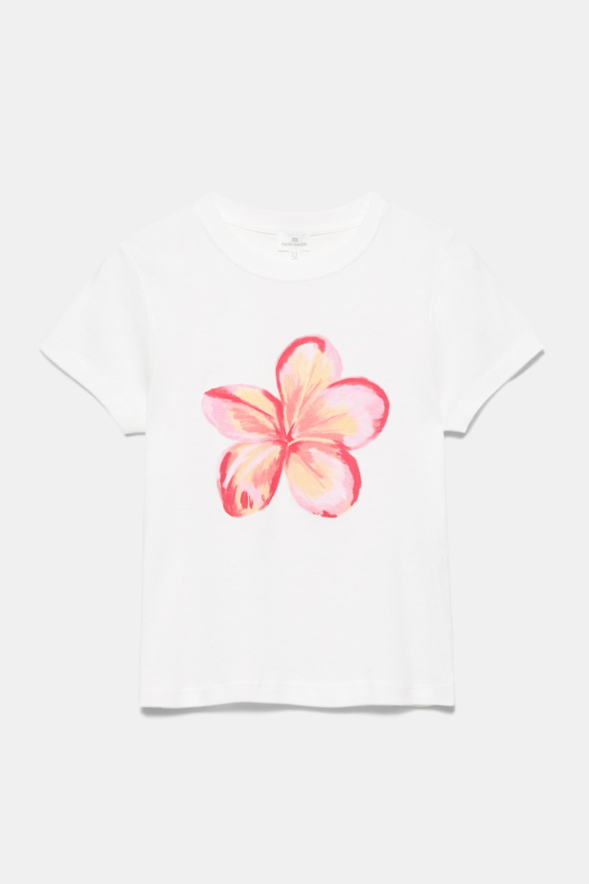 Hibiscus floral graphic T-shirt — Ice
