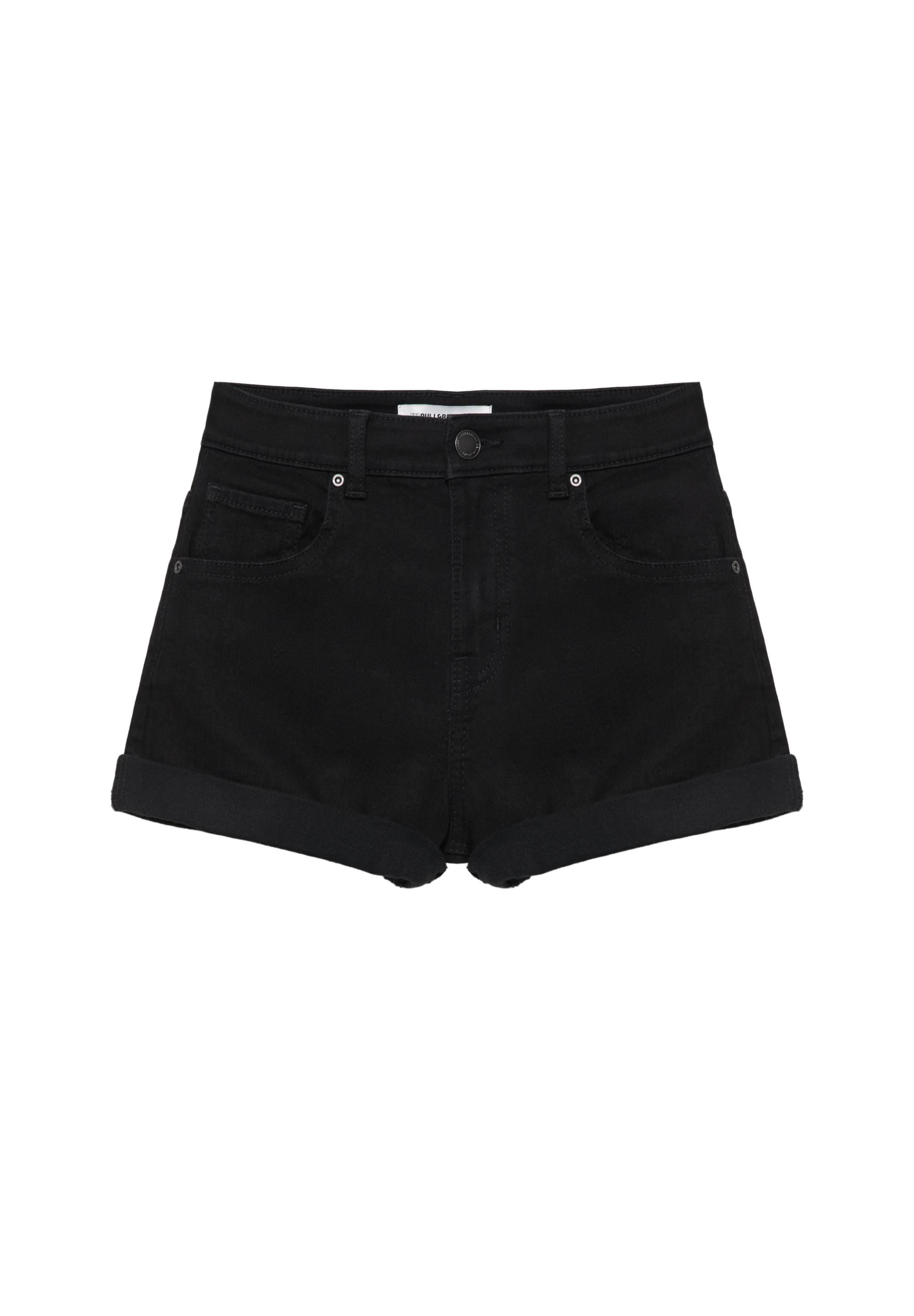 Mid-waist denim shorts — Black