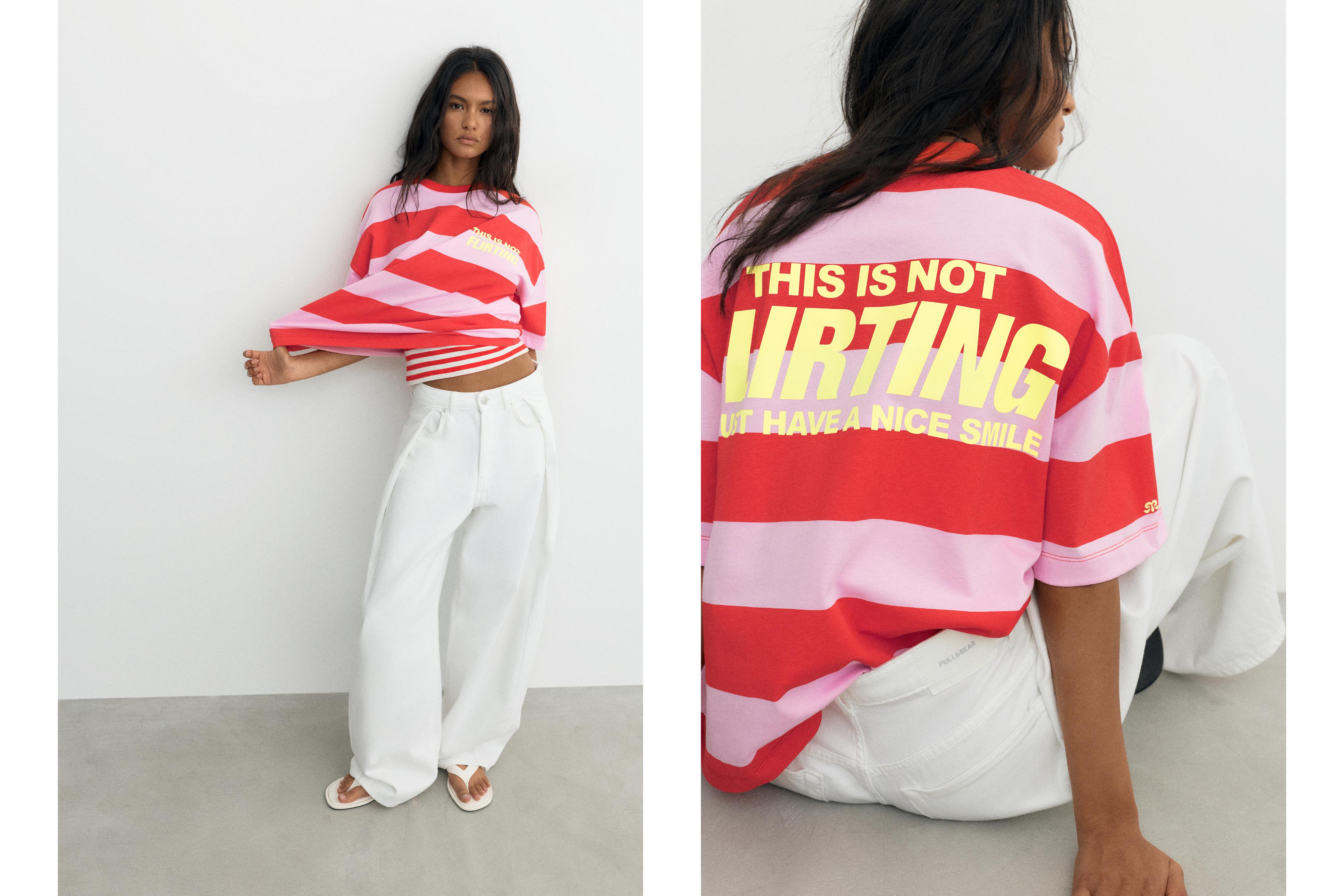 Oversize striped graphic T-shirt — Pink