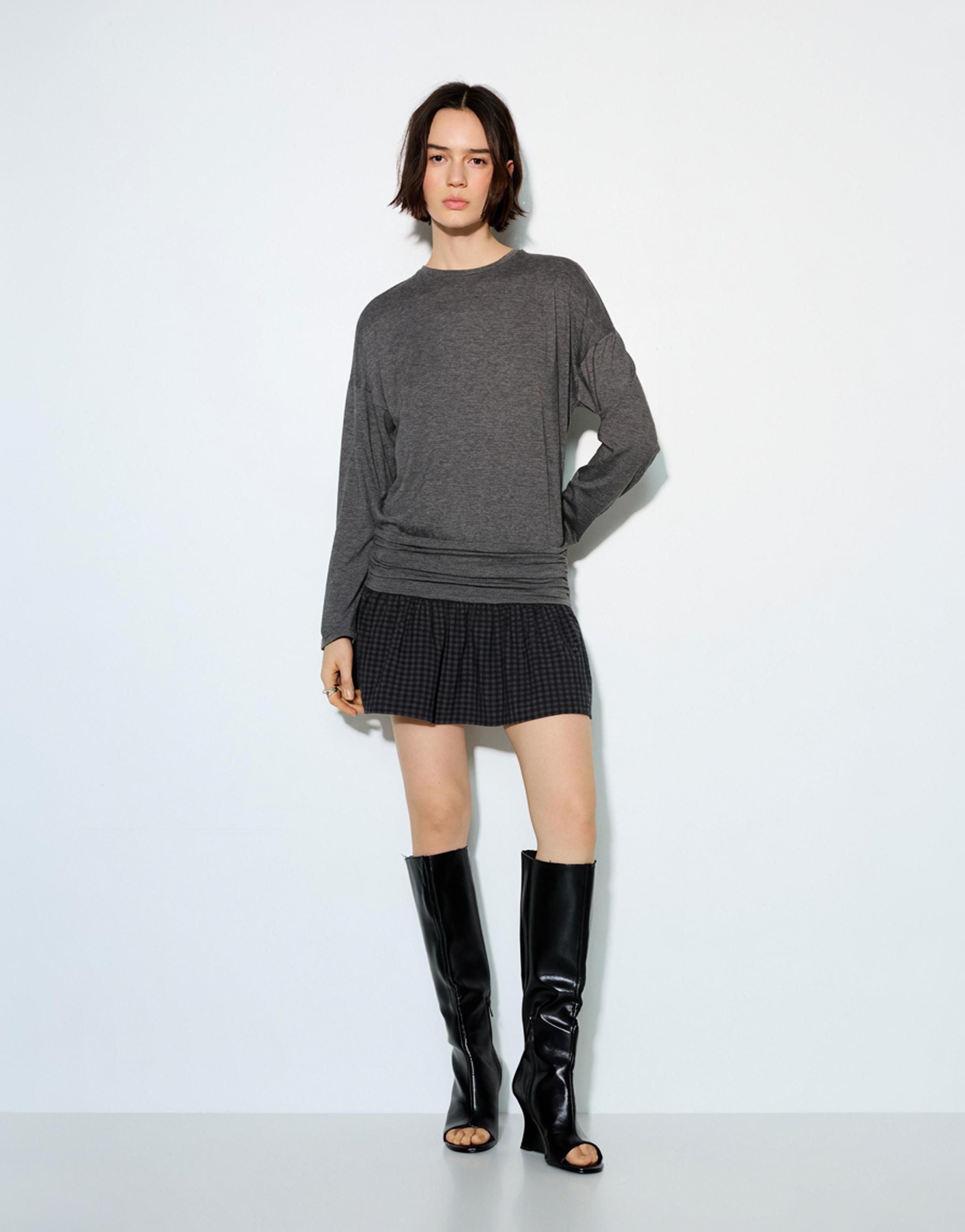 Combined check short dress — Dark grey