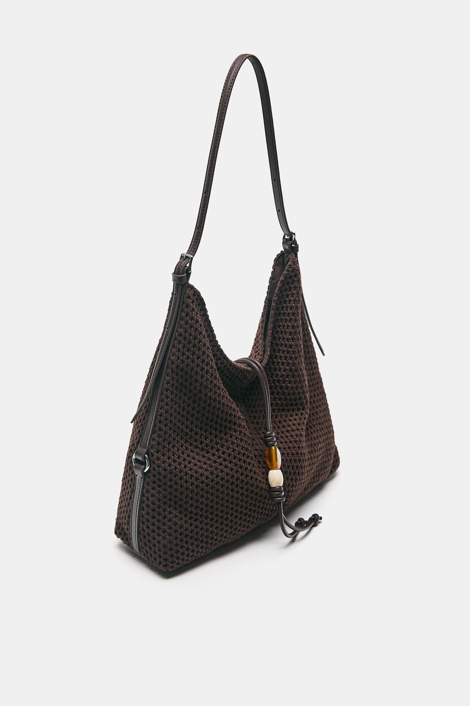 Embellished mesh tote bag — Brown (alternate view)