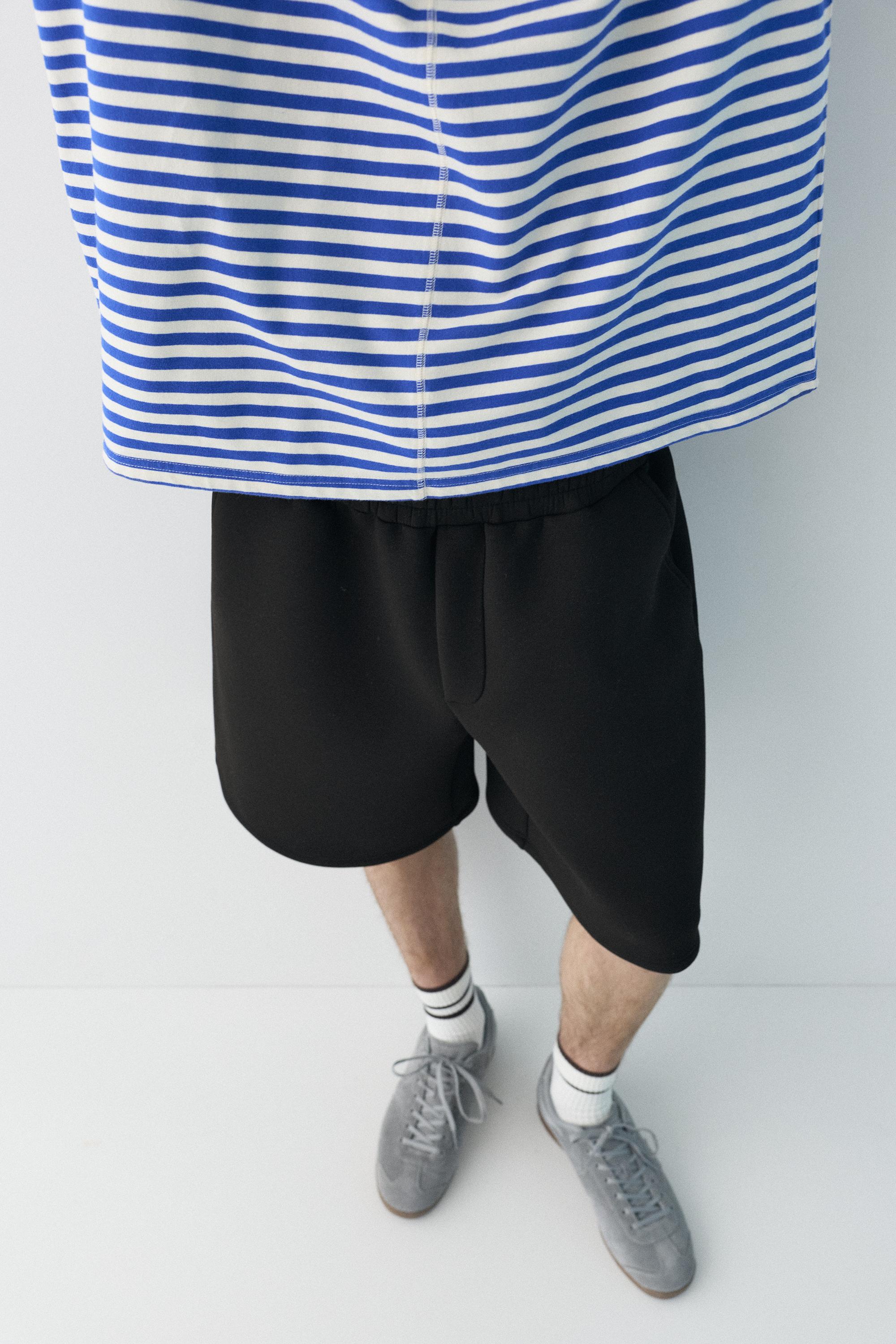 Neoprene-effect jogger Bermuda shorts — Black