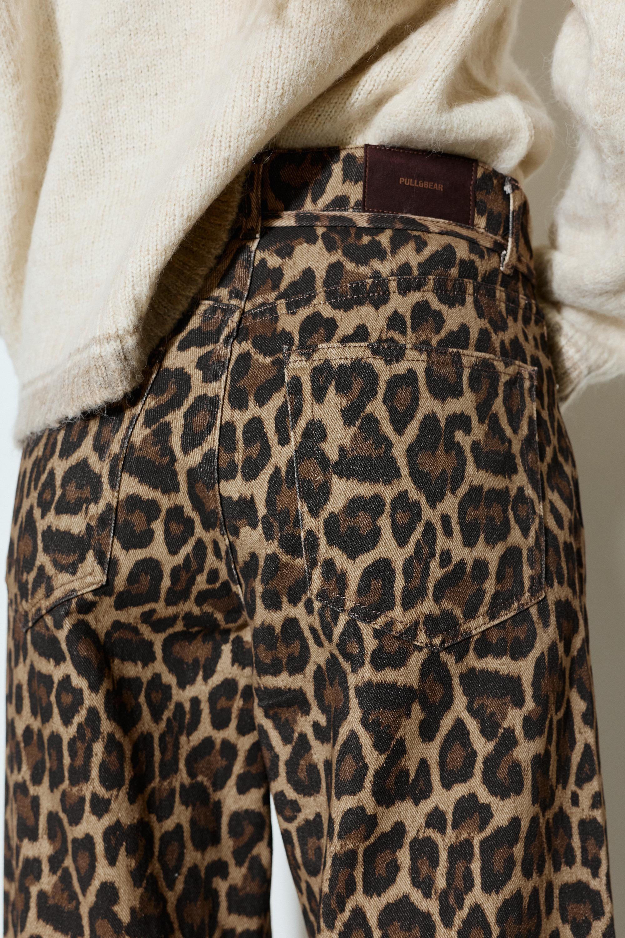 Leopard print jeans with drawstring — Leopard / taupe brown