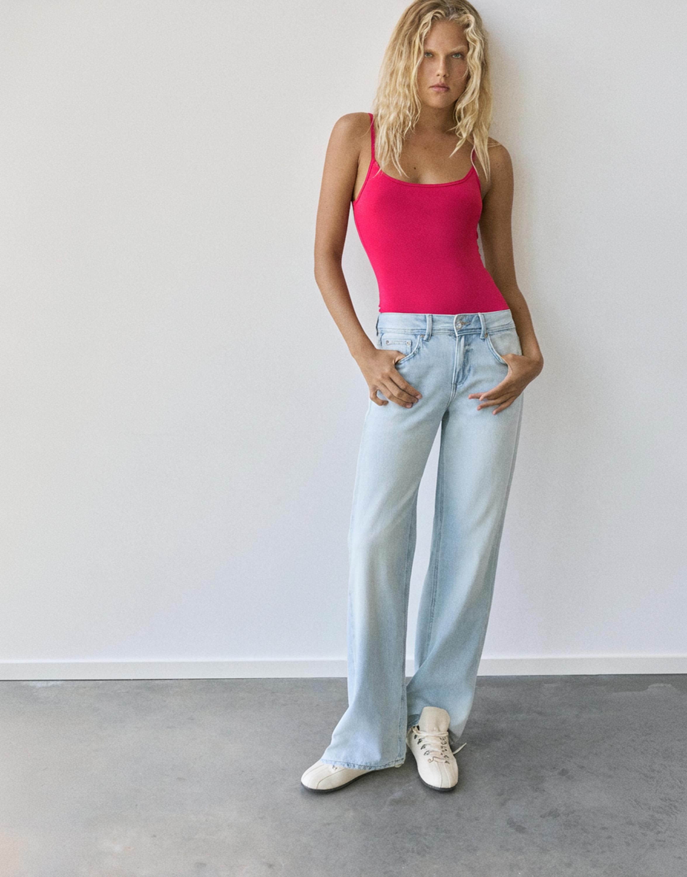 Polyamide bodysuit with thin straps — Raspberry