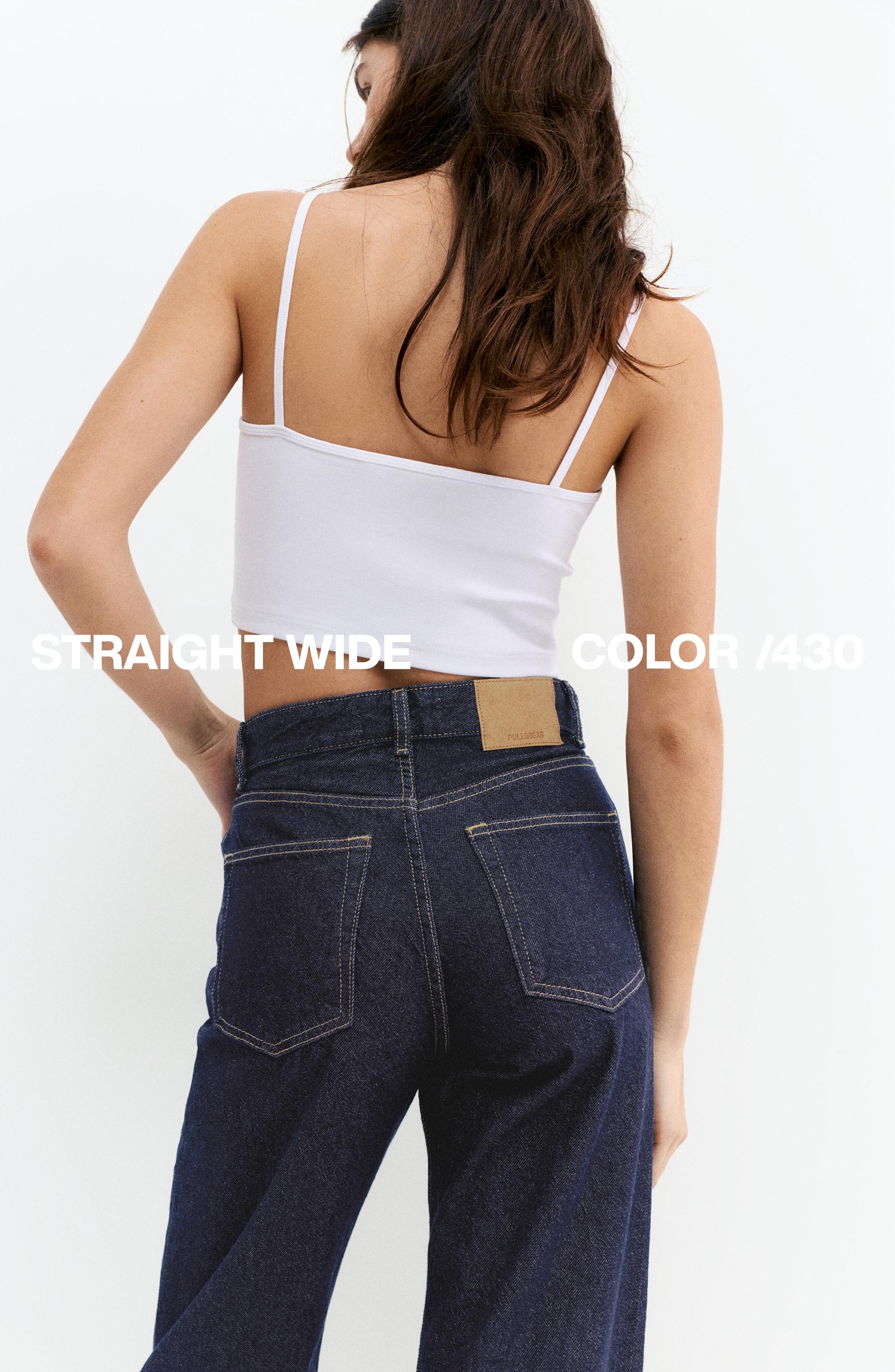 High-waist wide straight-leg jeans — Ink blue