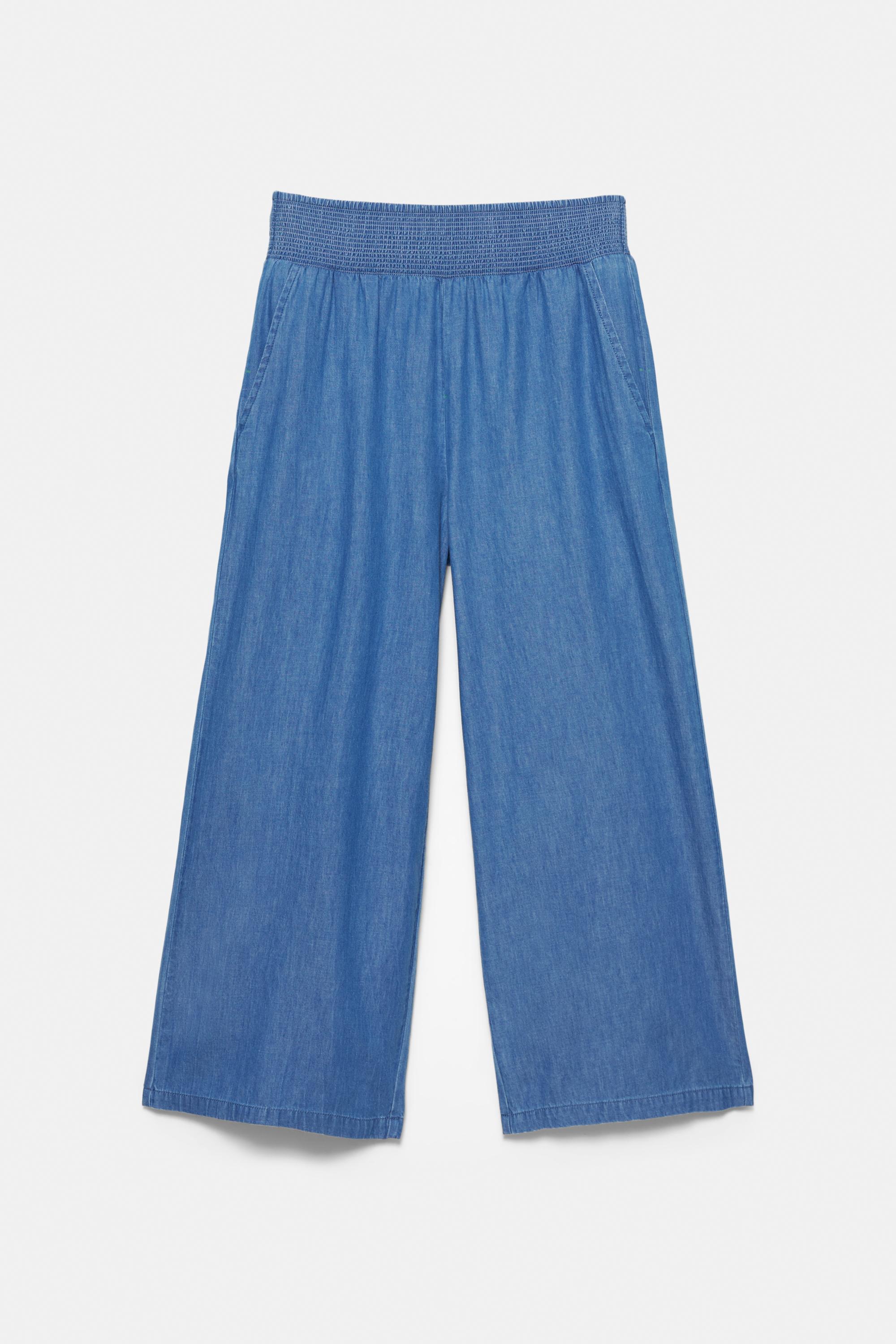 Flowing denim trousers with elasticated waist — Medium blue