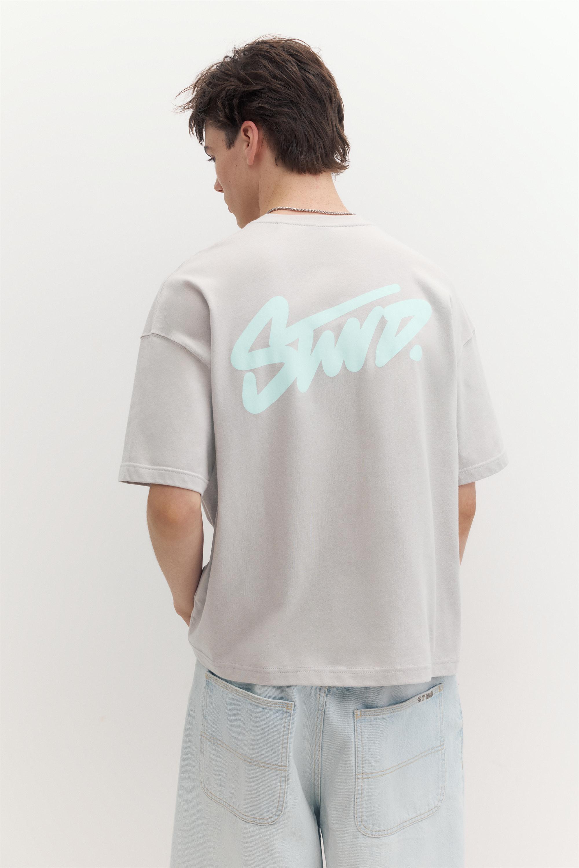 Boxy STWD logo T-shirt — Pearl grey