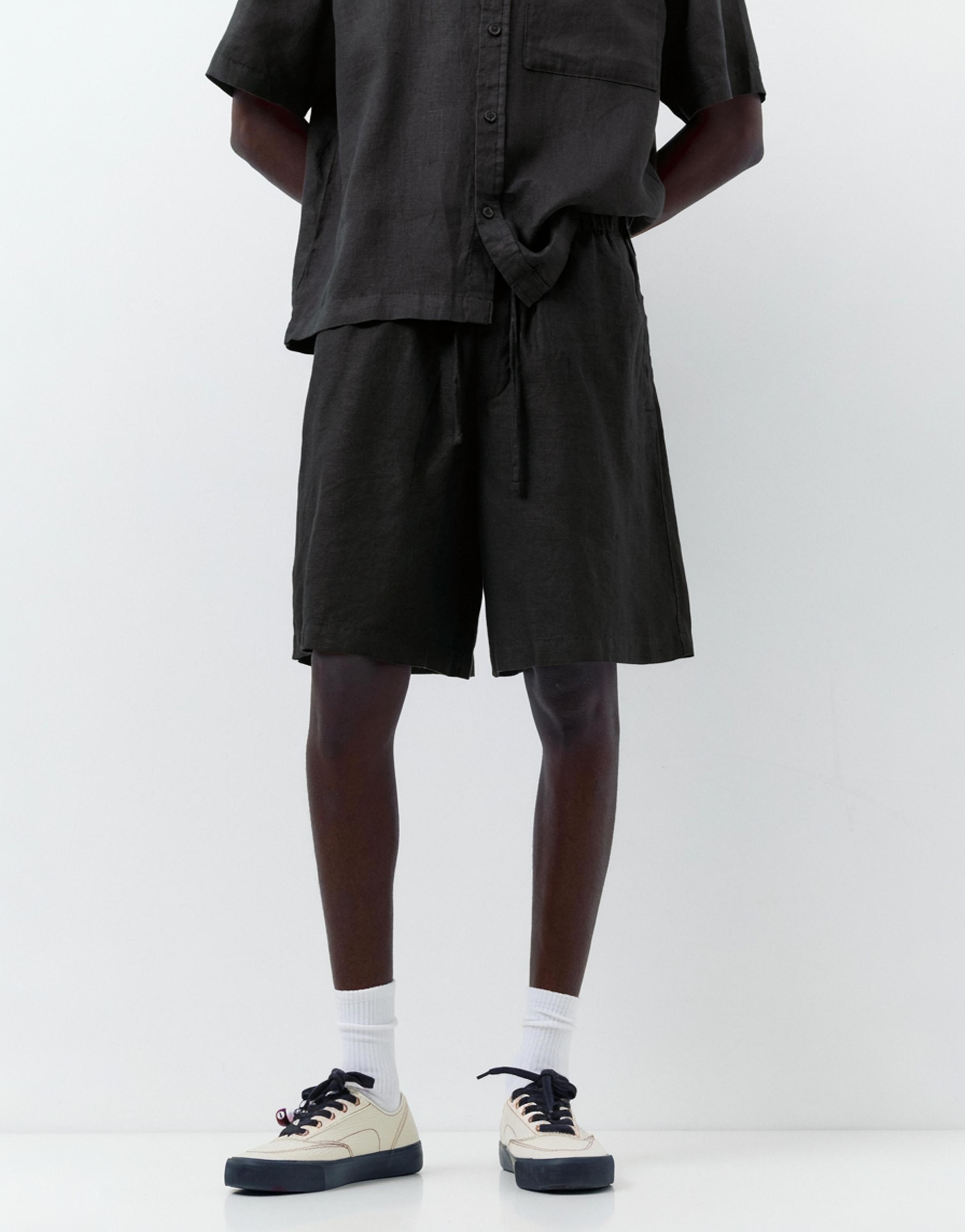 100% linen Bermuda sweat shorts — Black