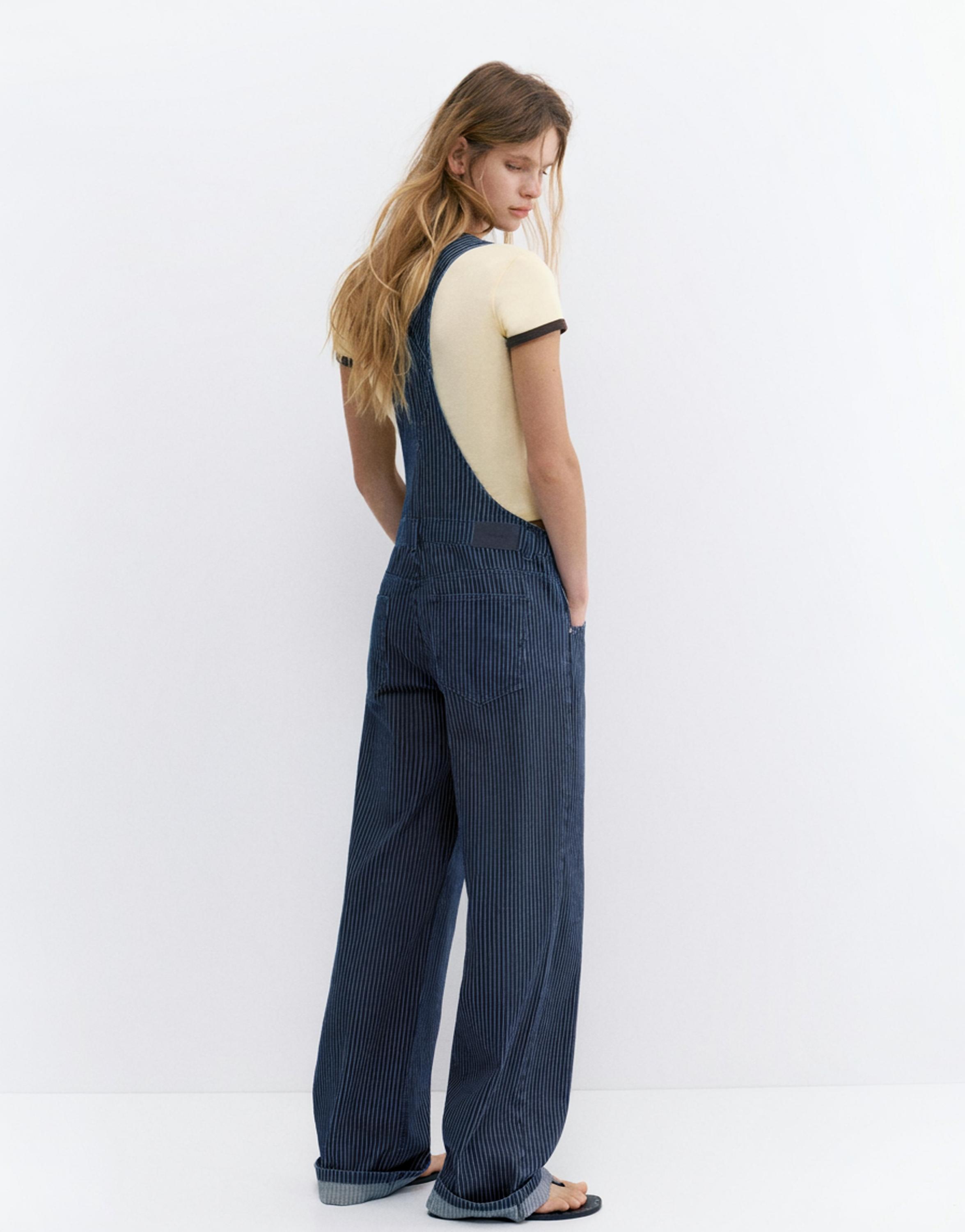 Çizgili uzun denim tulum - Görsel 11