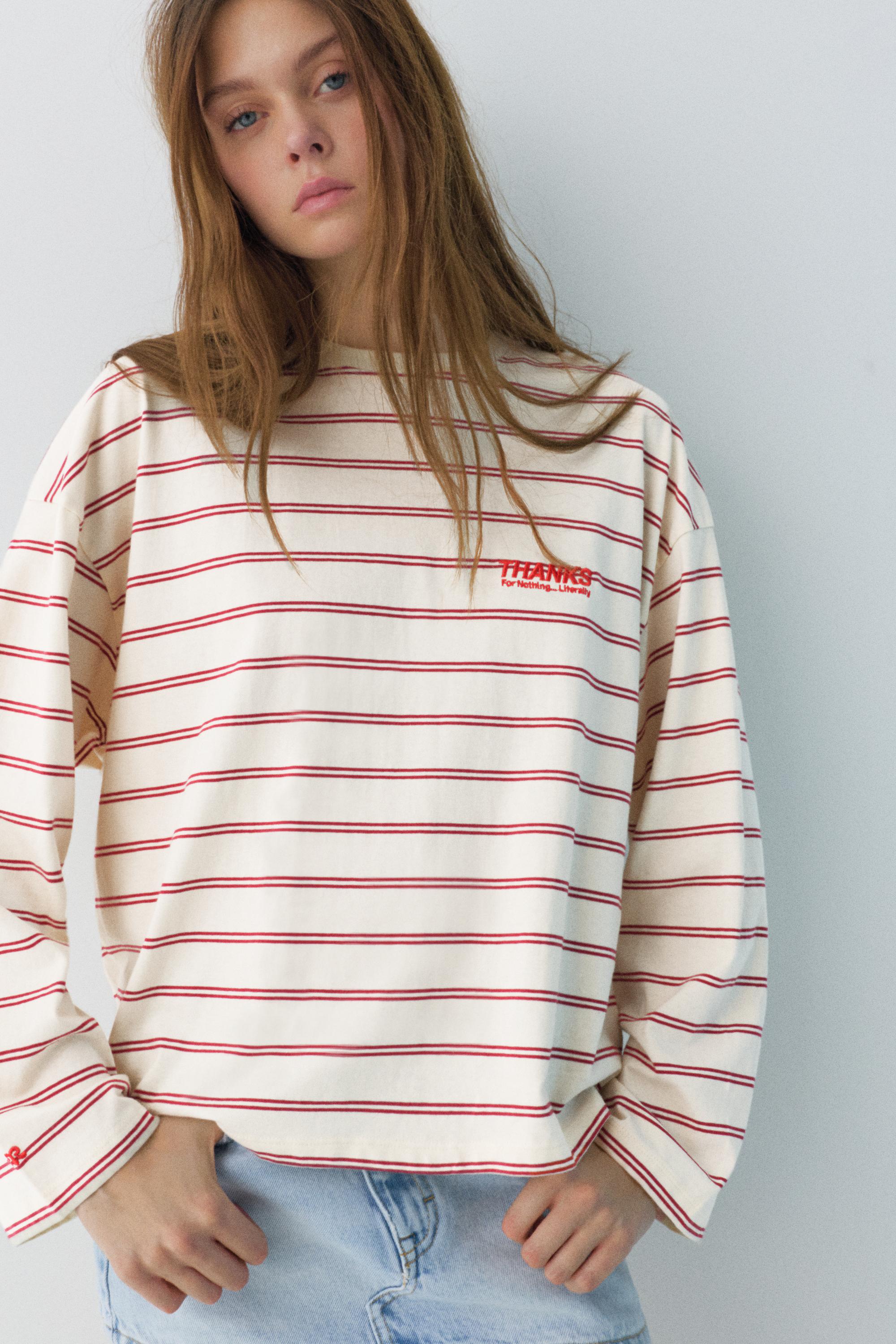 Çizgili ve yazılı t-shirt - Görsel 13