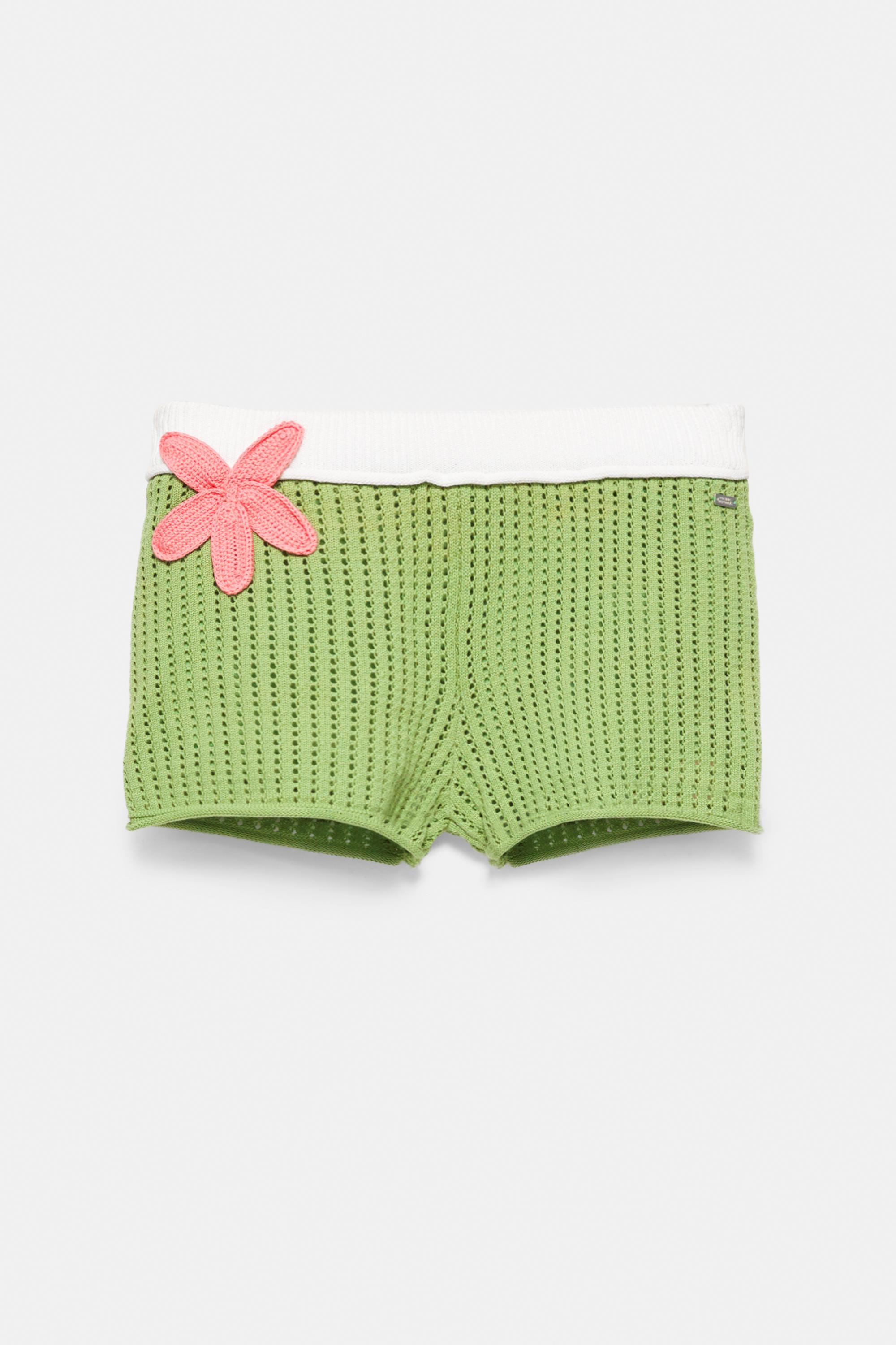 Crochet floral shorts — Green