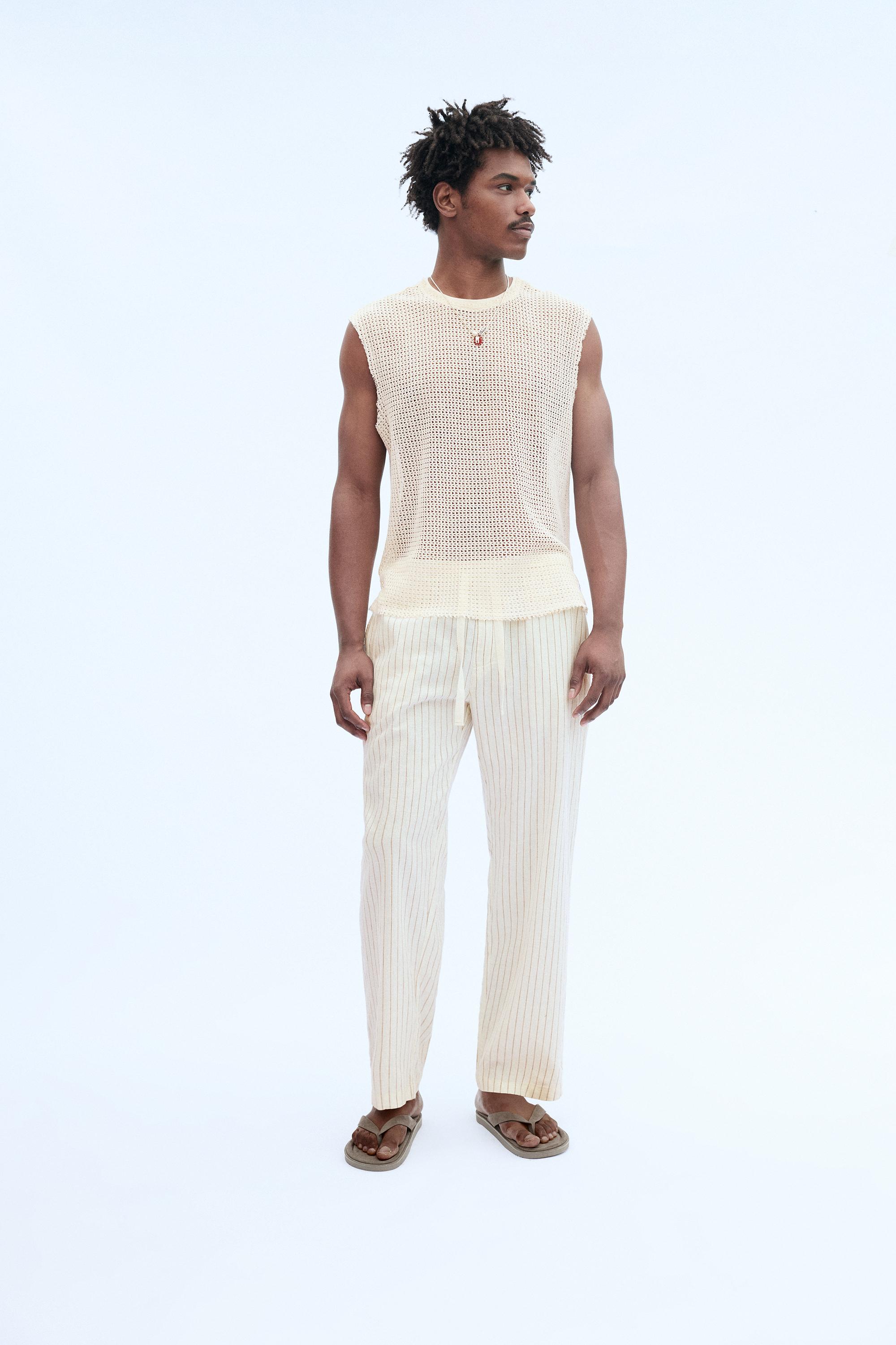 Linen blend jogger trousers — Striped
