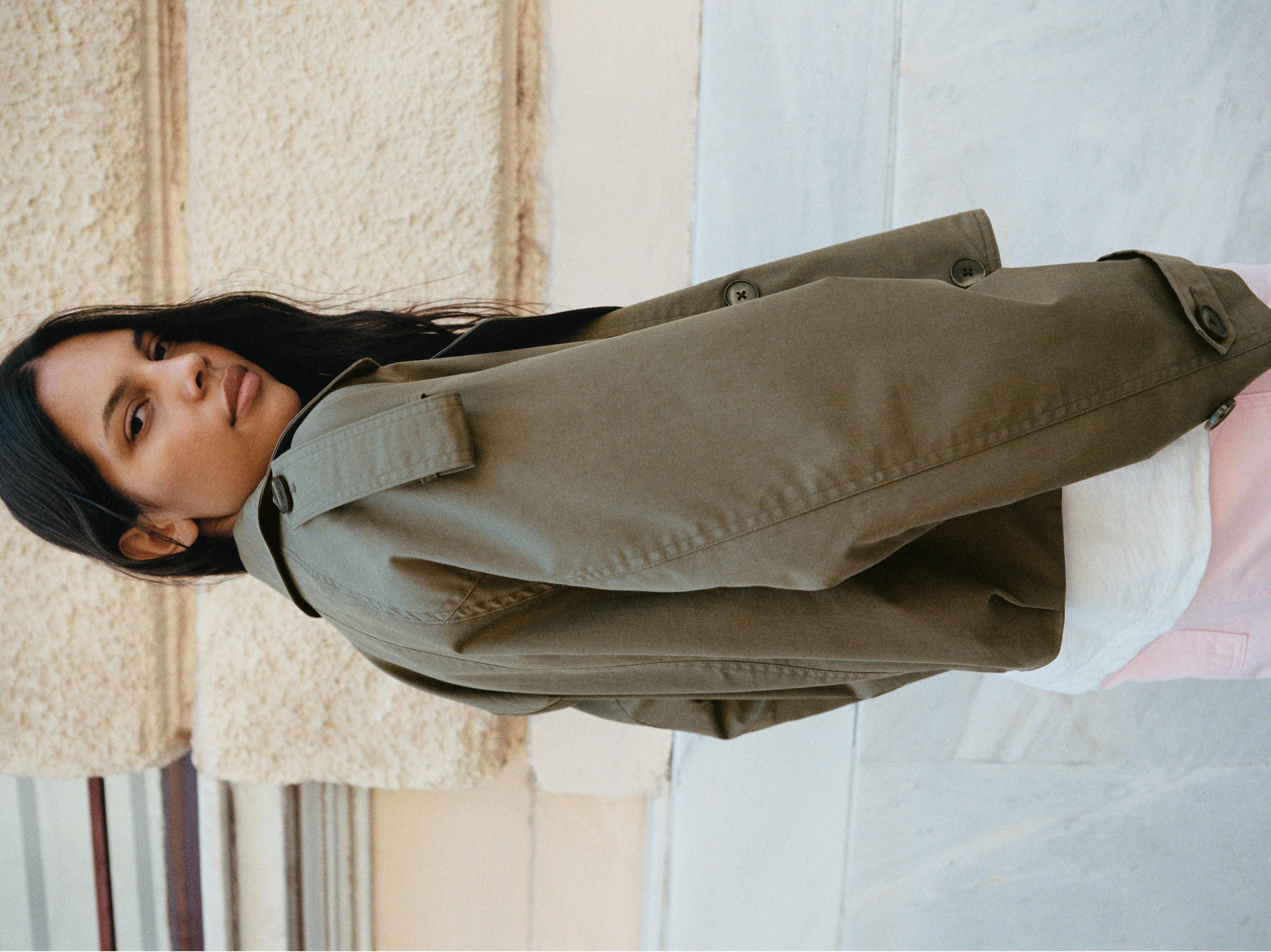 Balloon-fit short trench coat — Dark khaki