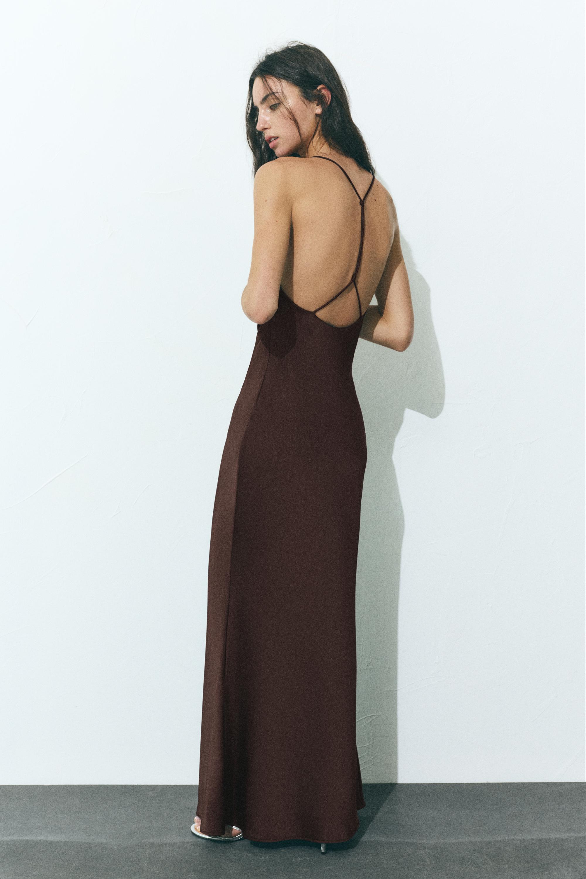 Saten askılı sırt dekolteli elbise - Görsel 9