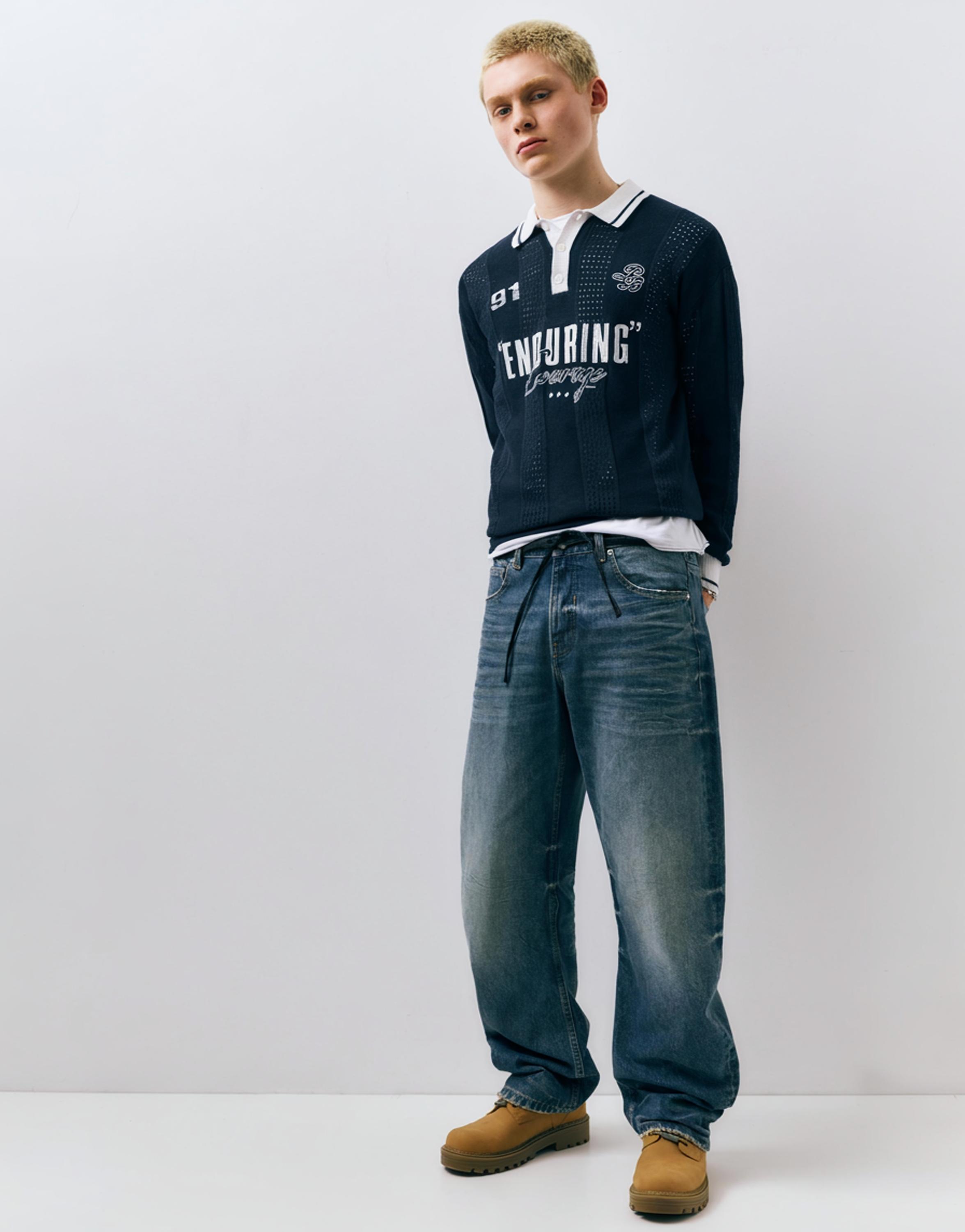 Grafik detaylı örme futbol polo - Görsel 8