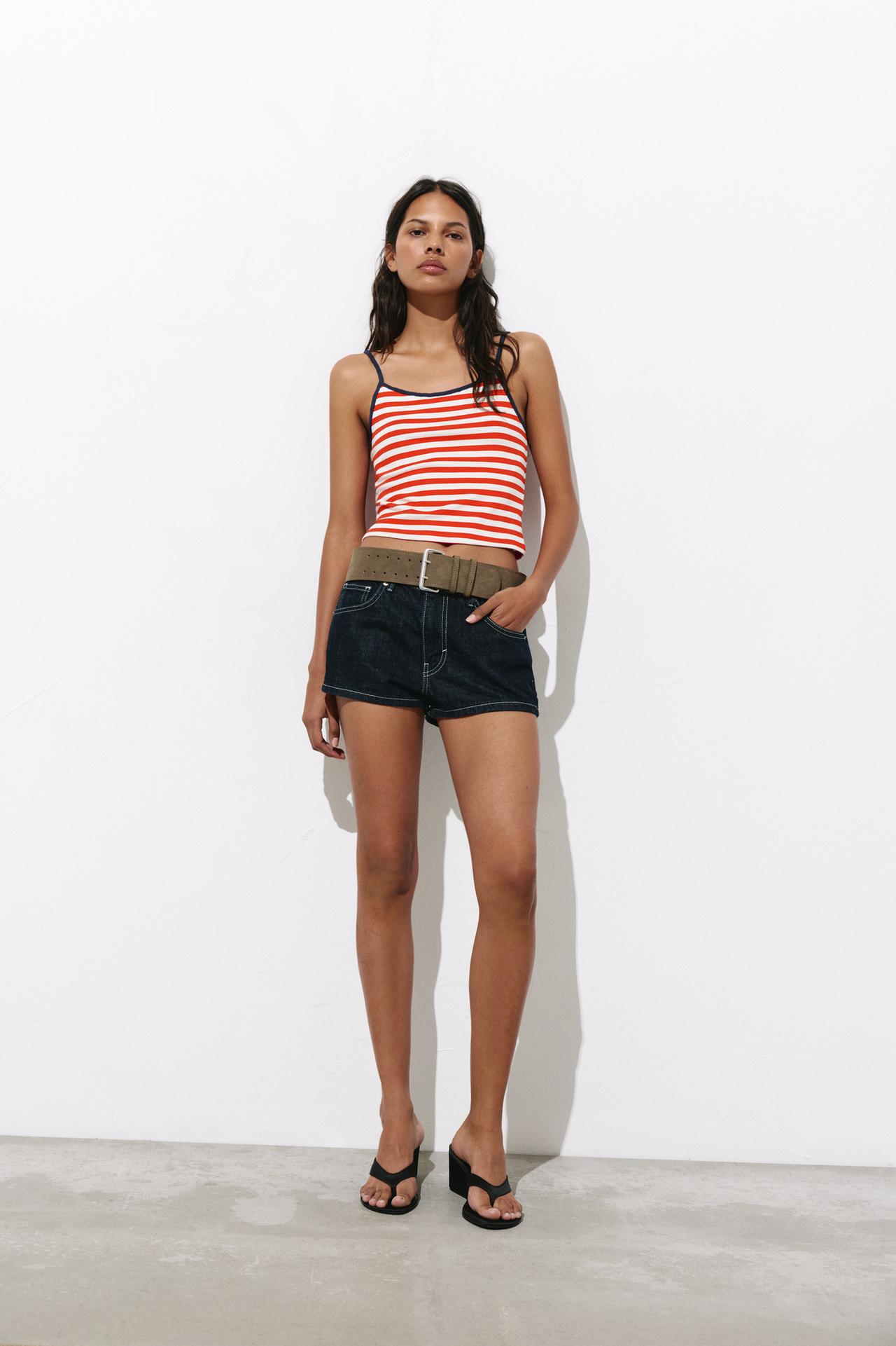 Striped strappy top — White/Red