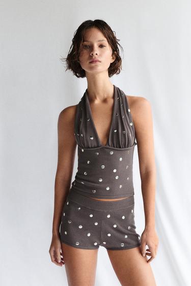 Studded knit shorts — Steel 1