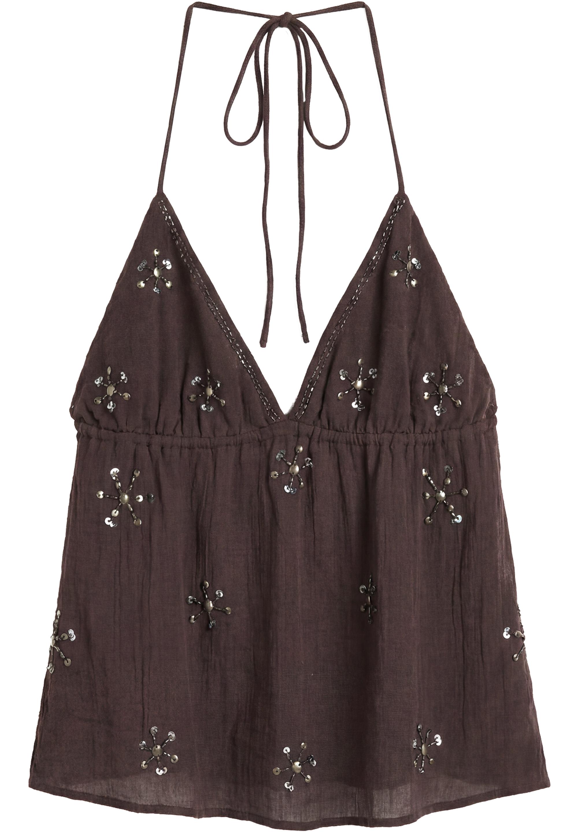 Beaded halter top — Brown