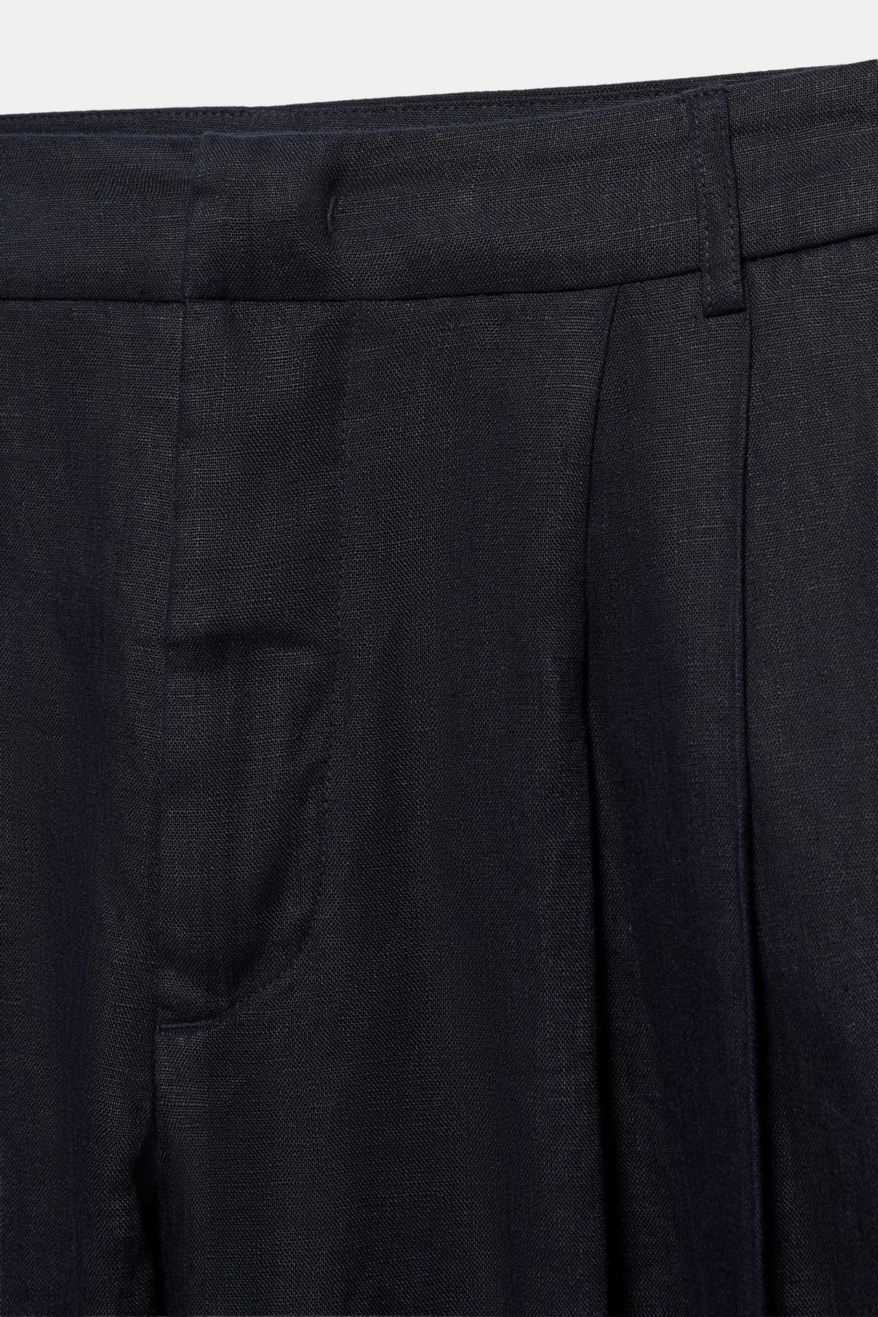 Wide-leg 100% linen trousers — Dark navy