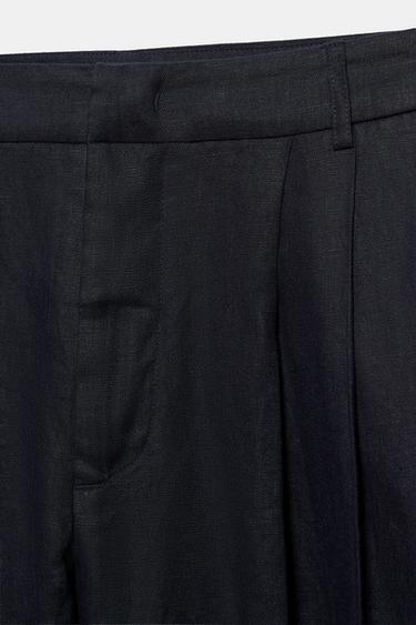 Wide-leg 100% linen trousers — Dark navy 9