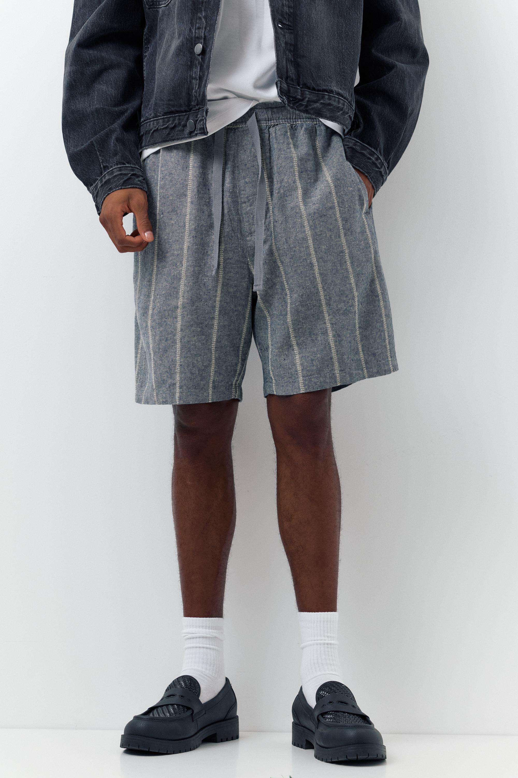 Linen blend jogger Bermuda shorts — Striped