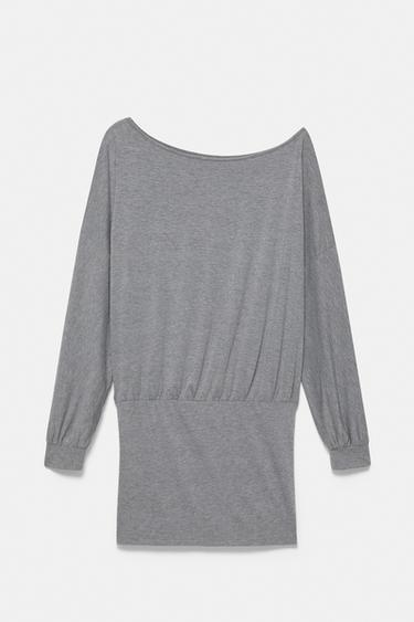 Asymmetric gathered dress — Grey marl 4