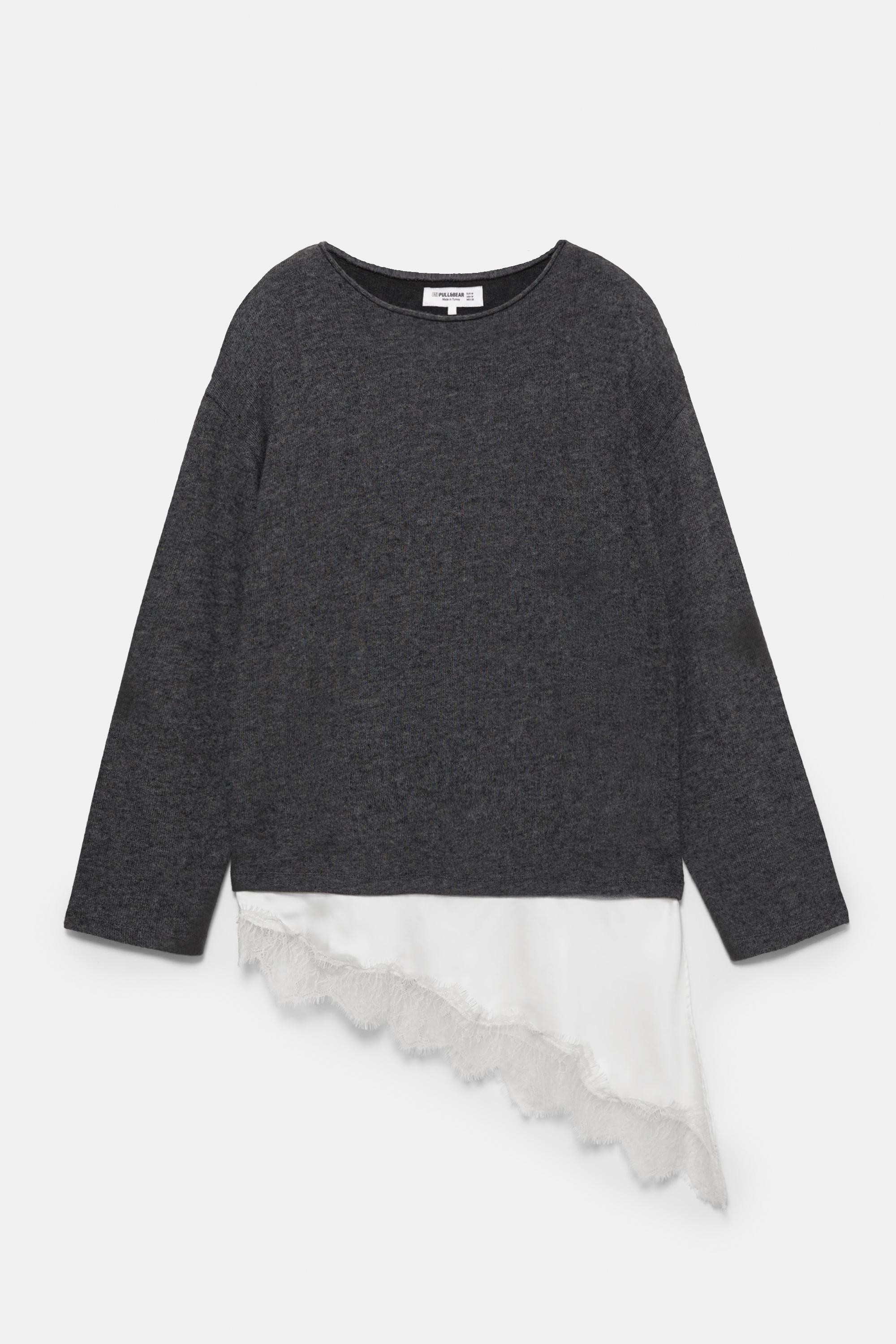 Fine lace combined jumper — Dark grey