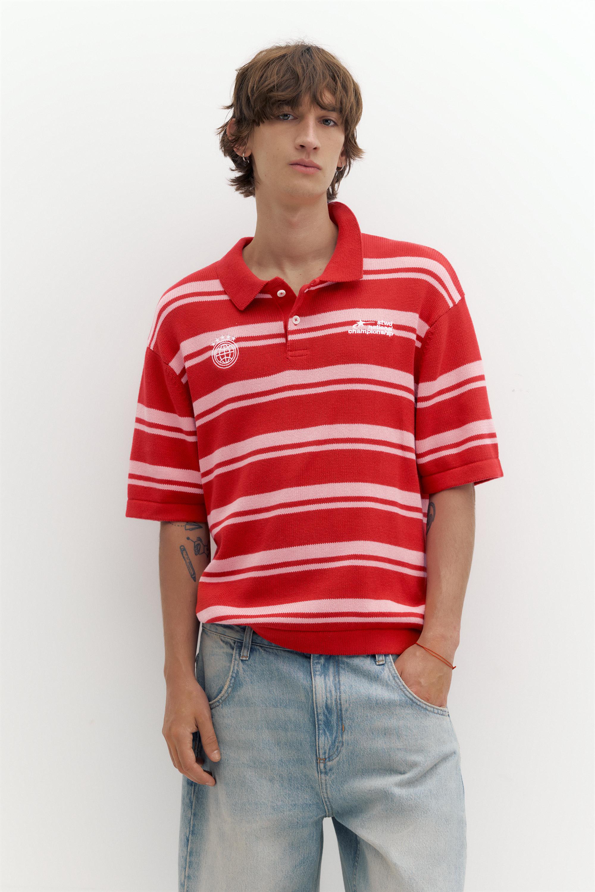 STWD striped knit polo shirt — Red