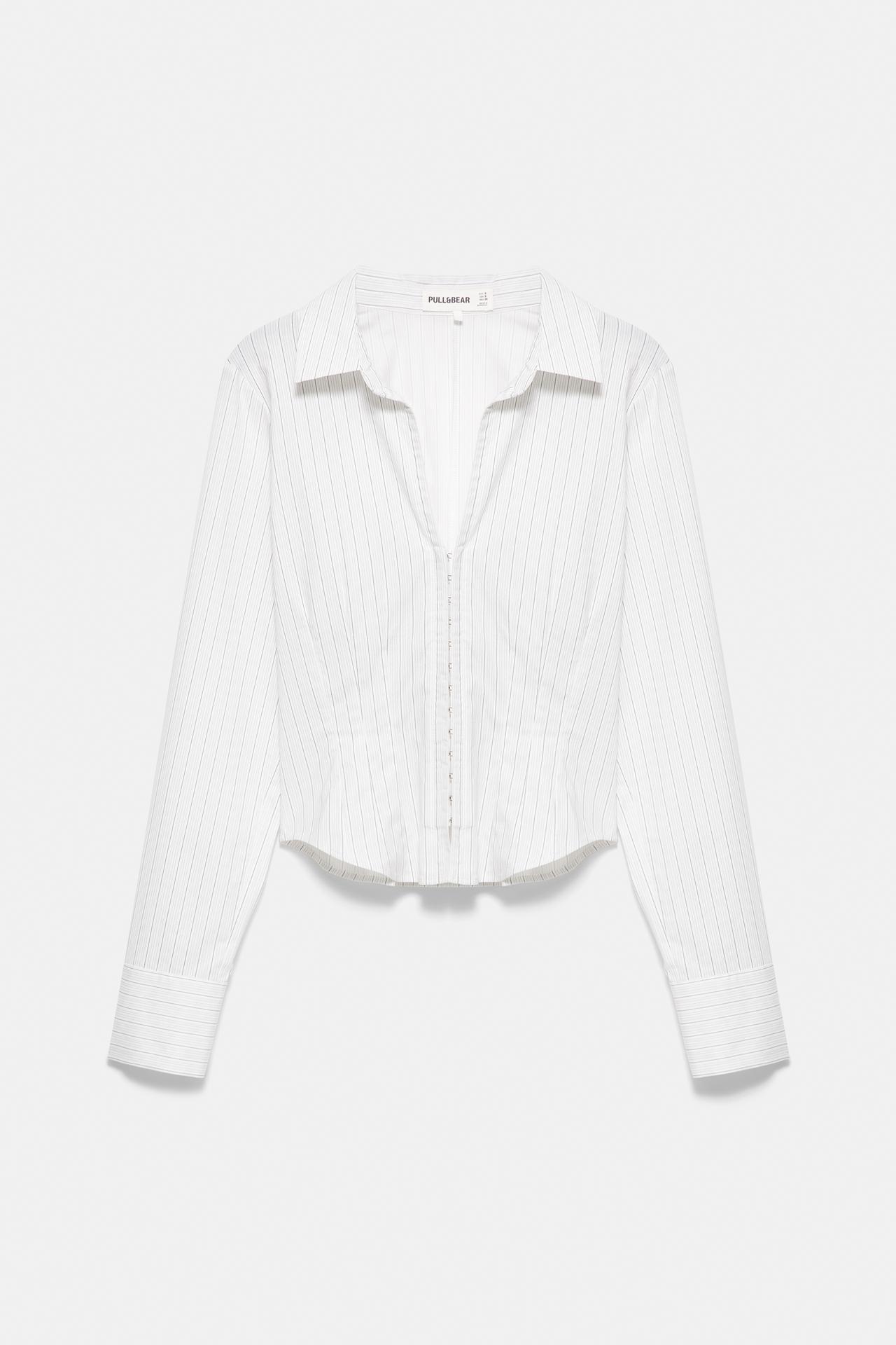 Fitted long sleeve shirt — Pale grey