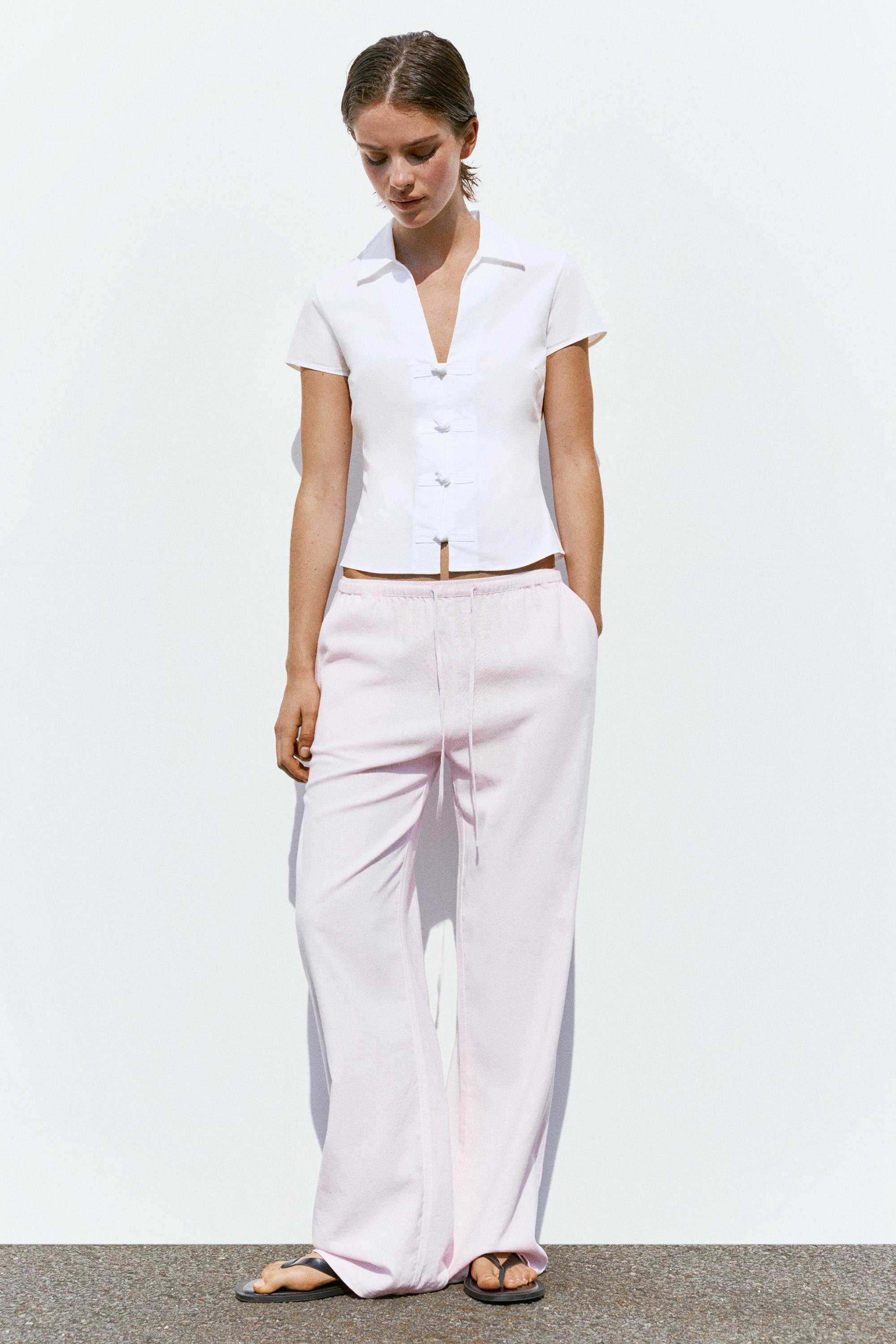Flowy trousers with linen — Pastel pink