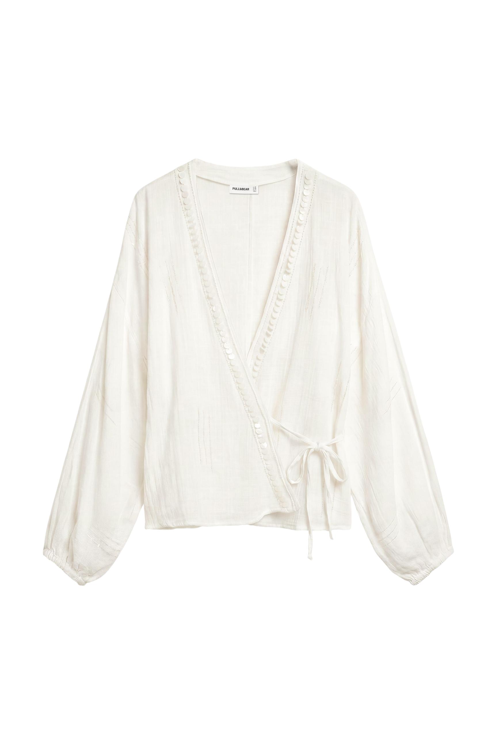 Beaded wrap shirt — White