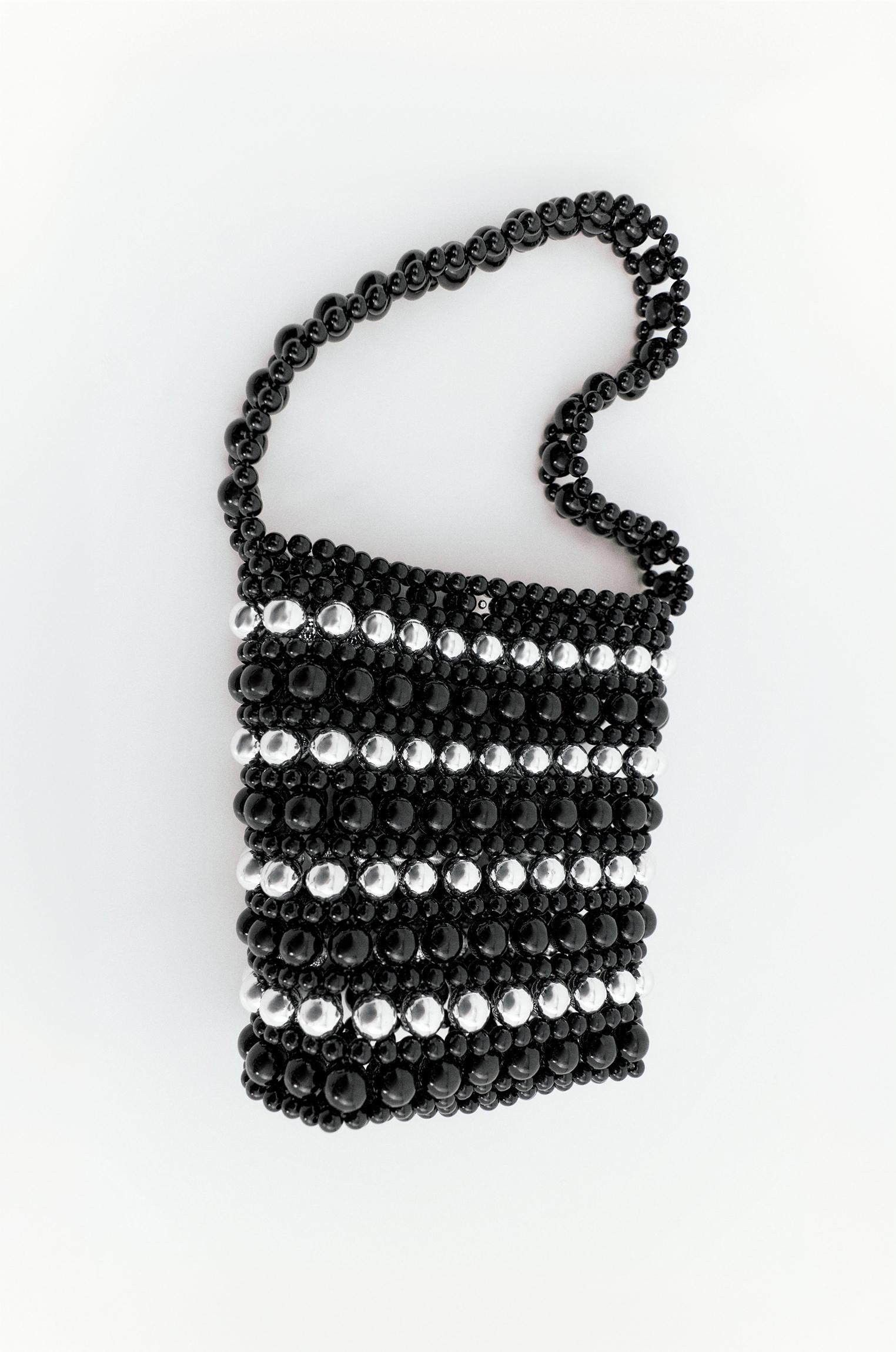 Striped beaded handbag — Black