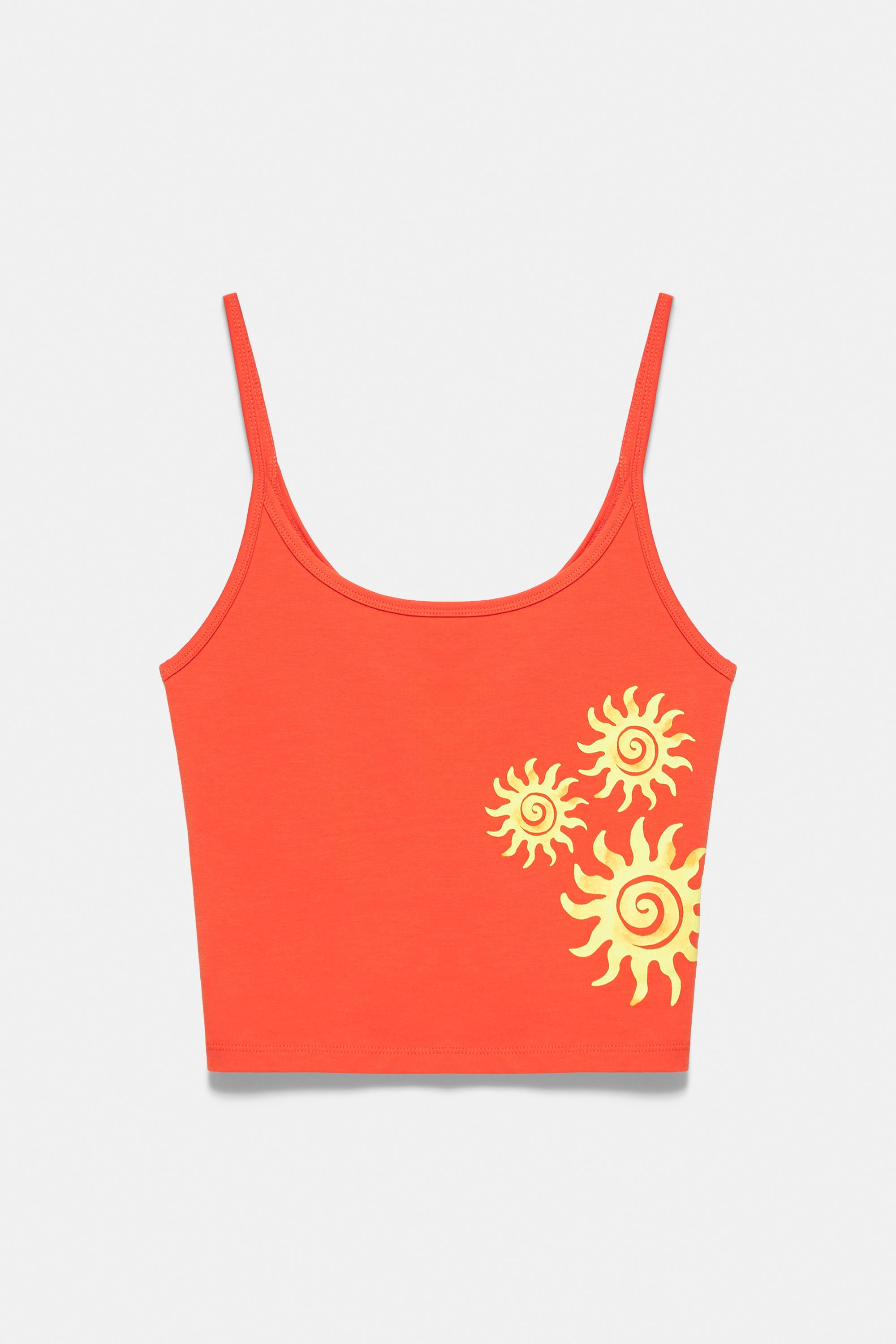 Orange sun graphic top — Red