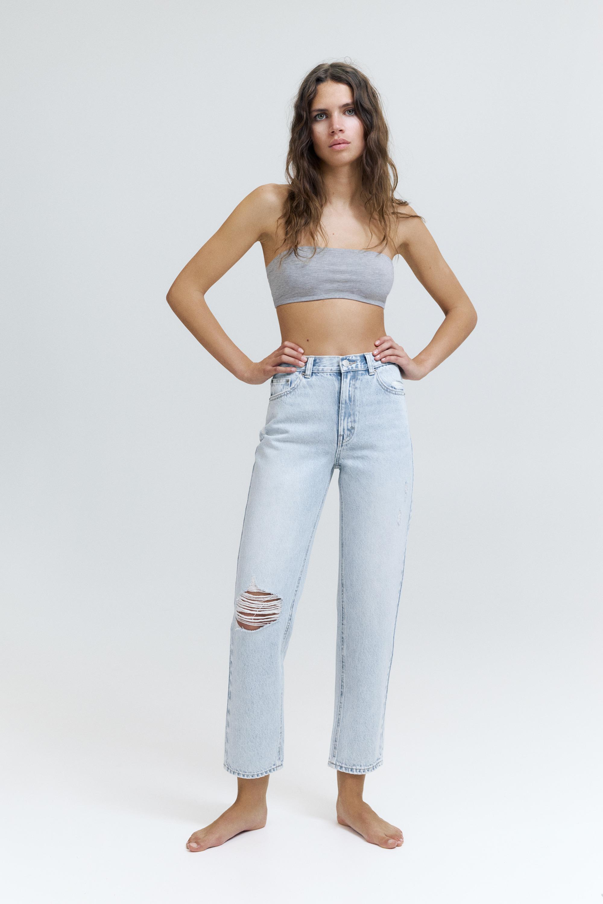 Ripped mom fit jeans — Sky blue
