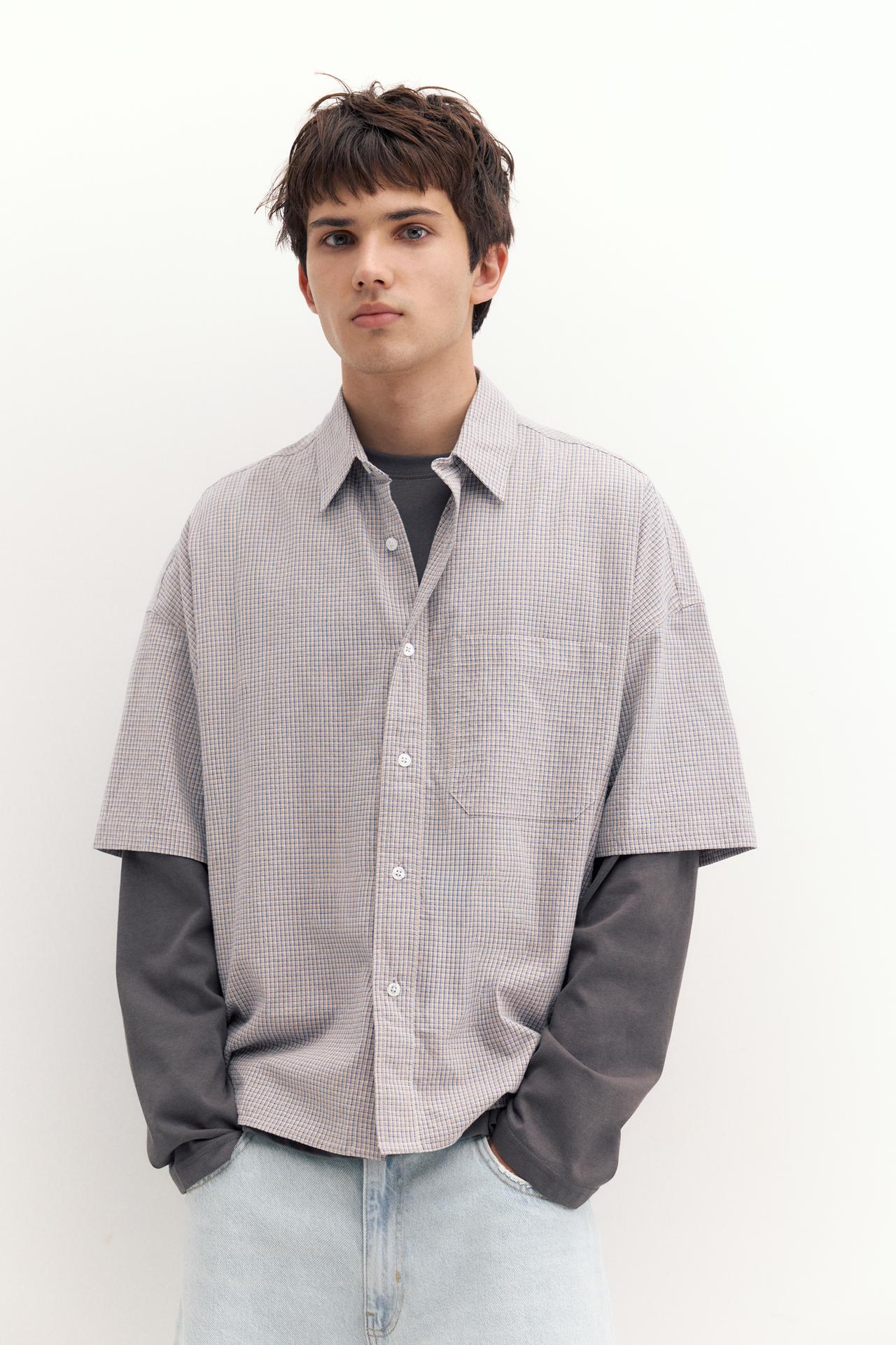 Short sleeve check shirt — Sand/Blue