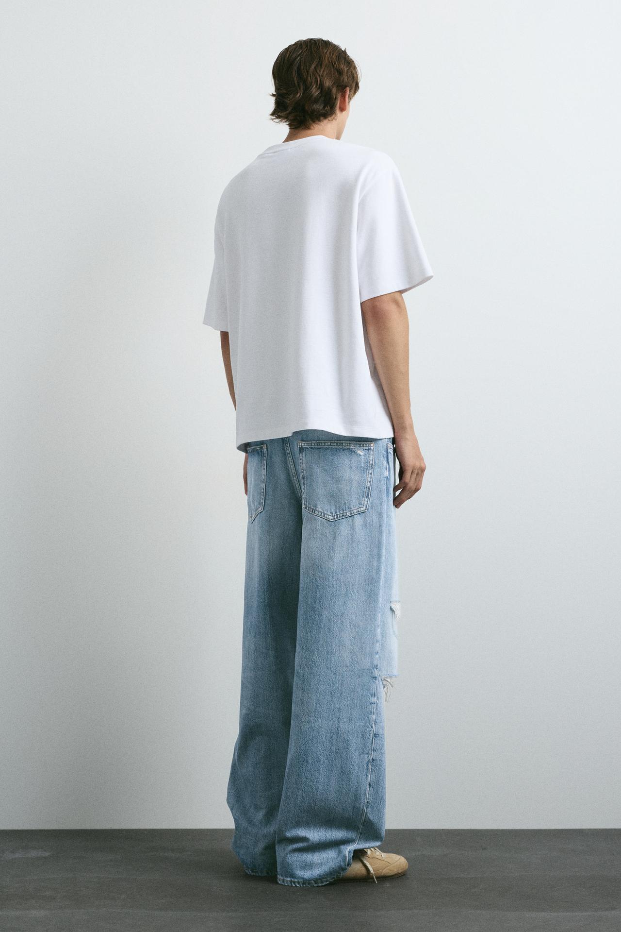 Ripped straight-leg jeans — Medium blue