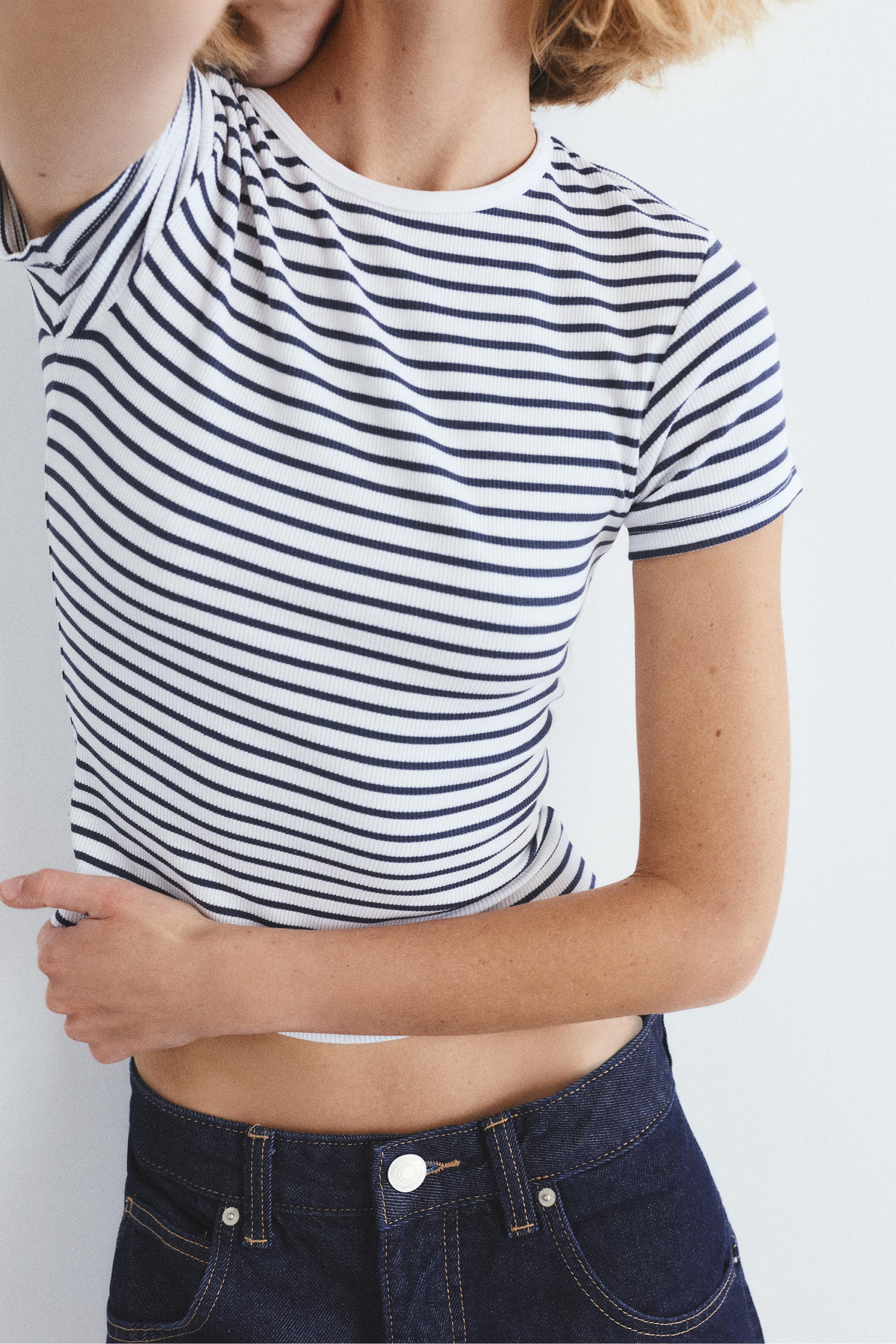 Ribbed short sleeve T-shirt — Striped