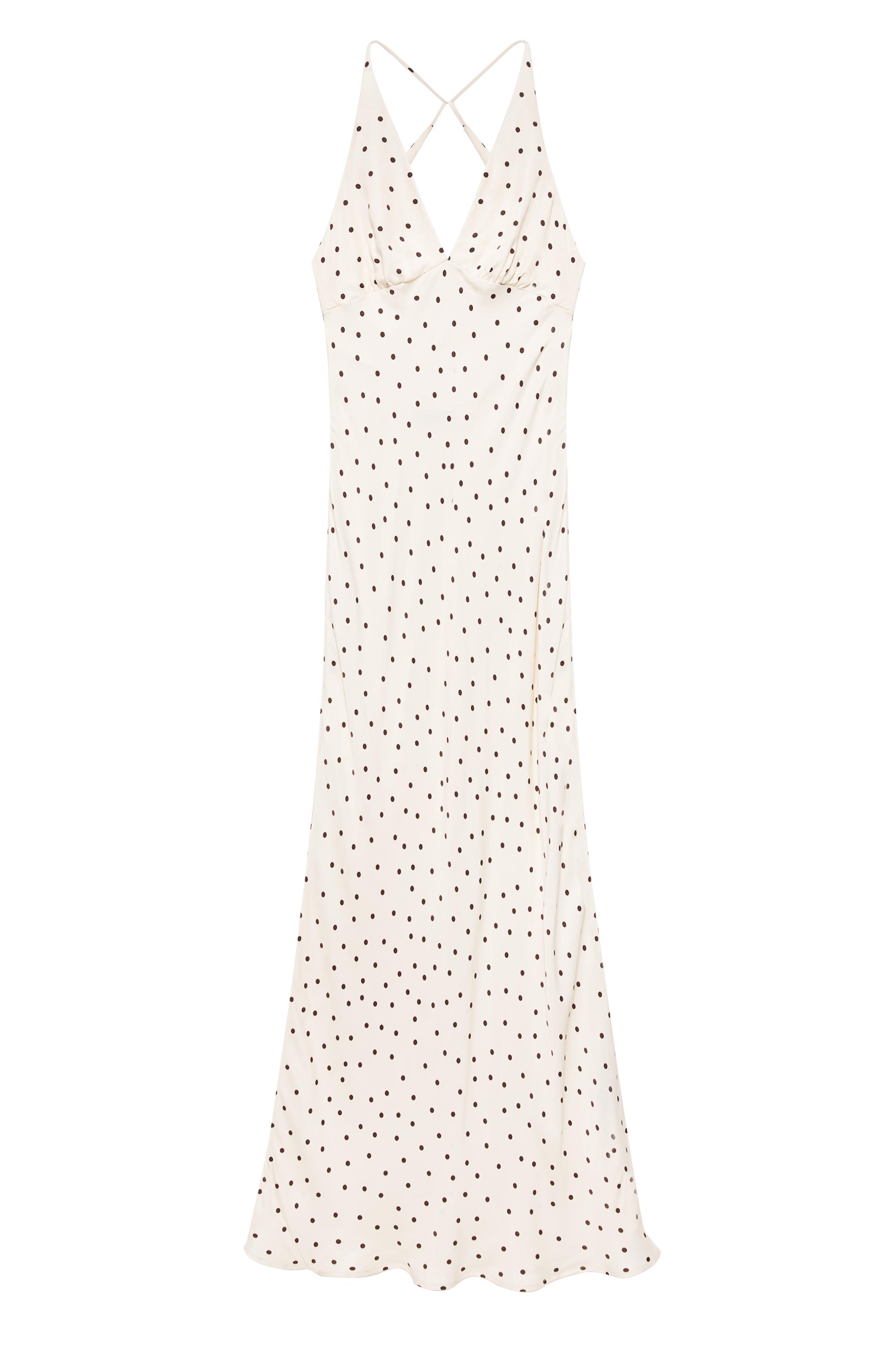 Saten puantiyeli askılı sırt dekolteli elbise - Görsel 5