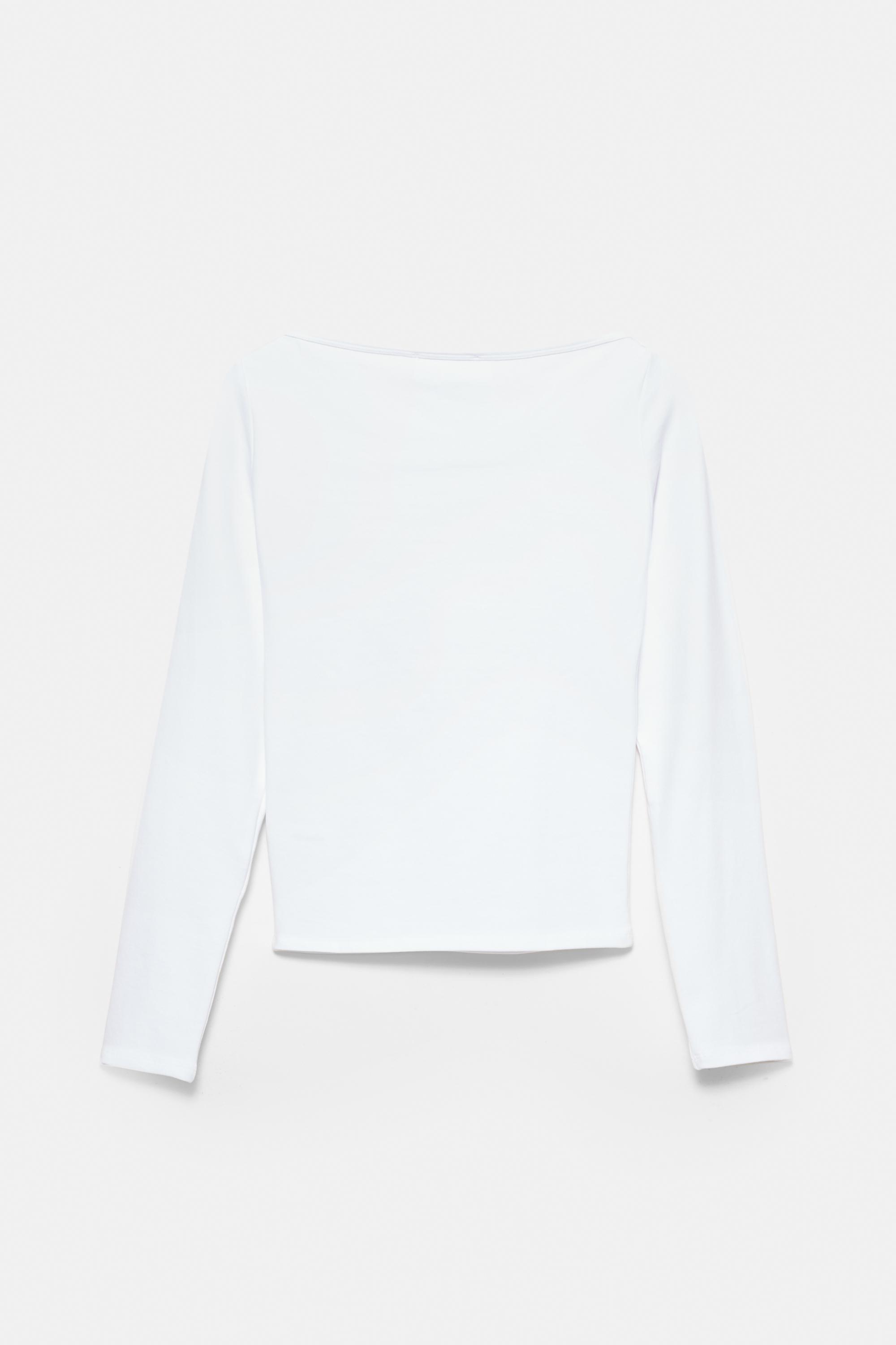 Long sleeve boat neck T-shirt — White