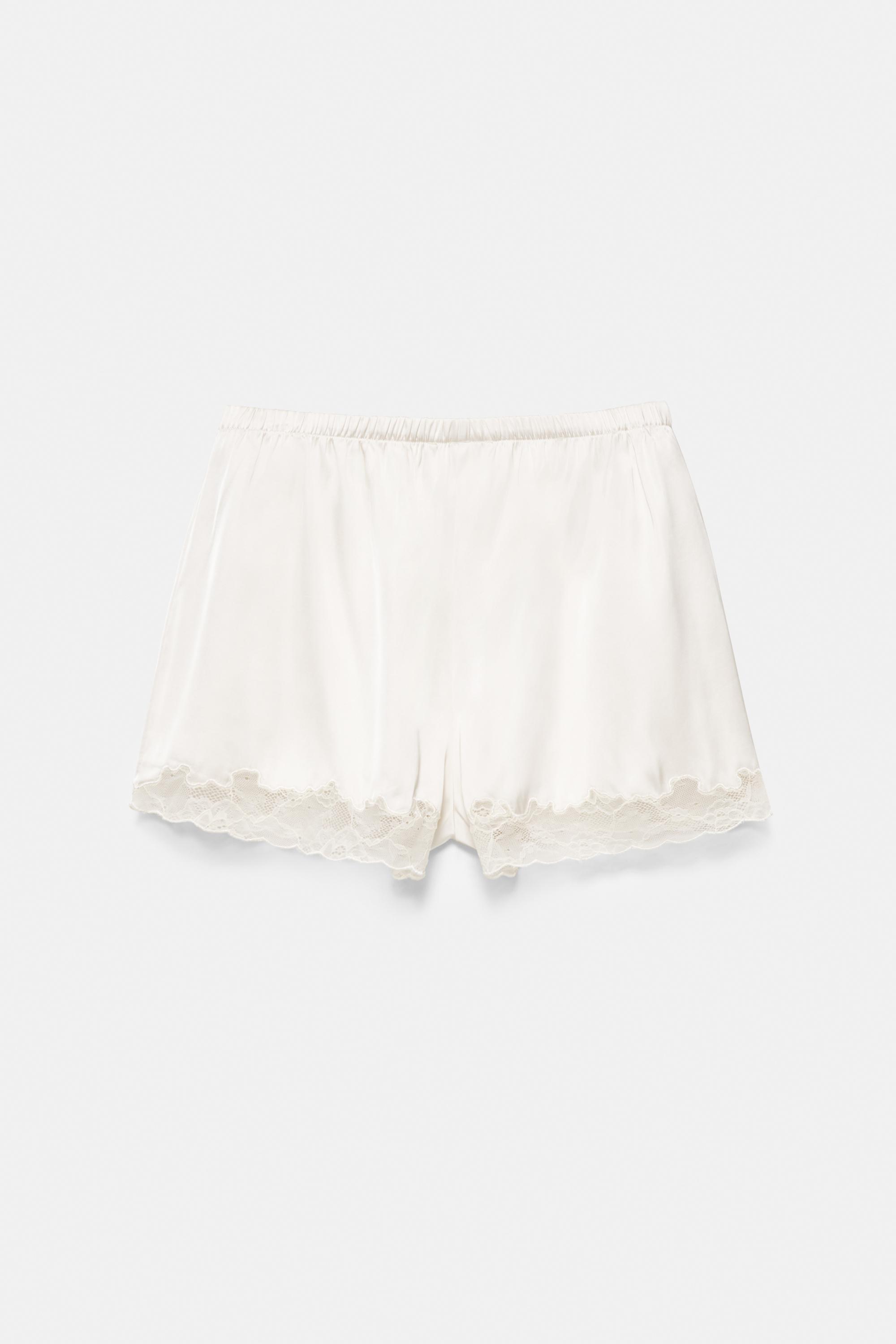 Satin lace cami shorts — Ecru