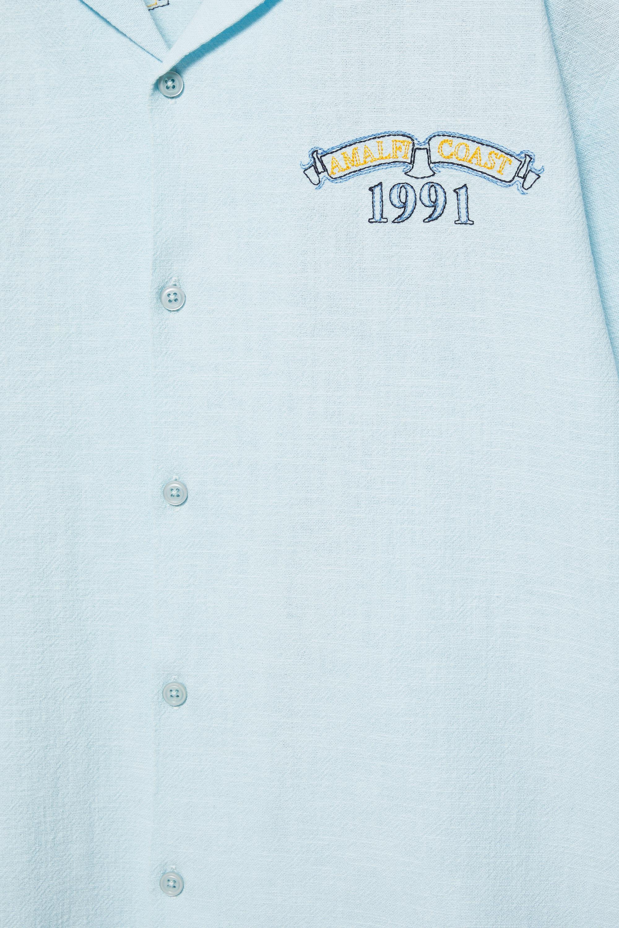 Short sleeve embroidered shirt — Pale blue