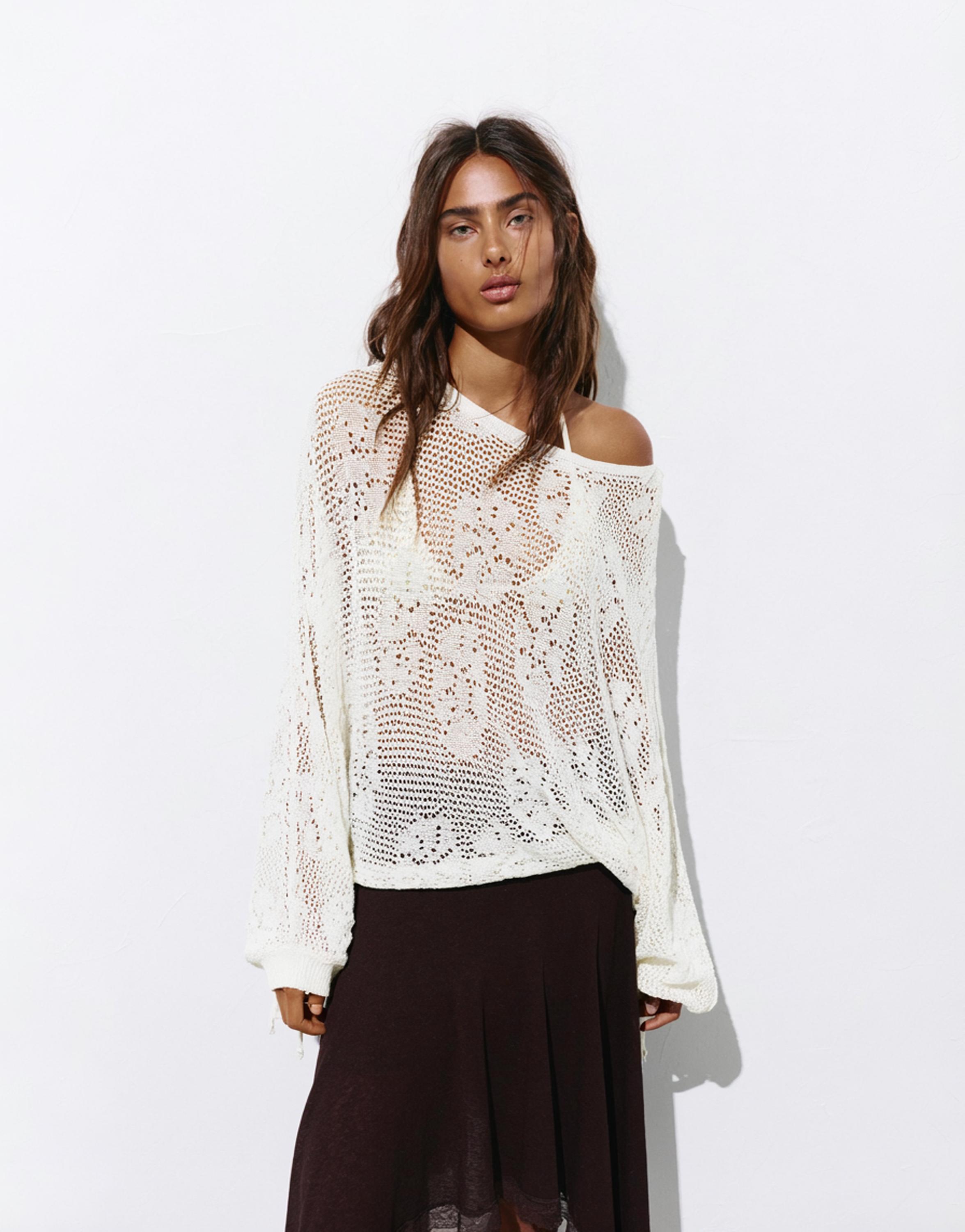 Cutwork knit jumper — Ecru