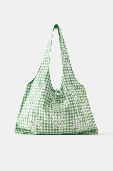 Palm tree gingham tote bag — Green 1