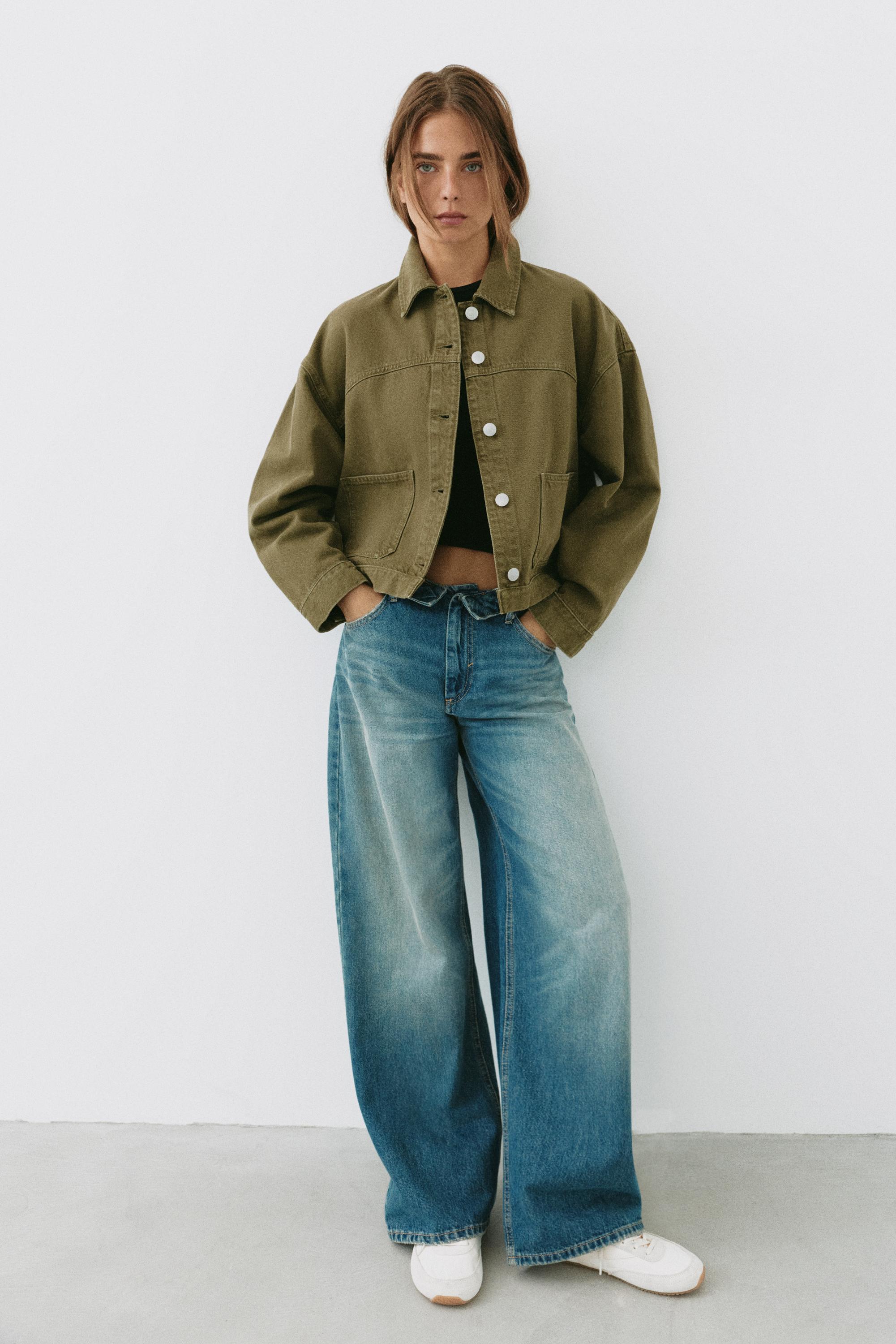 Boxy denim overshirt — Khaki