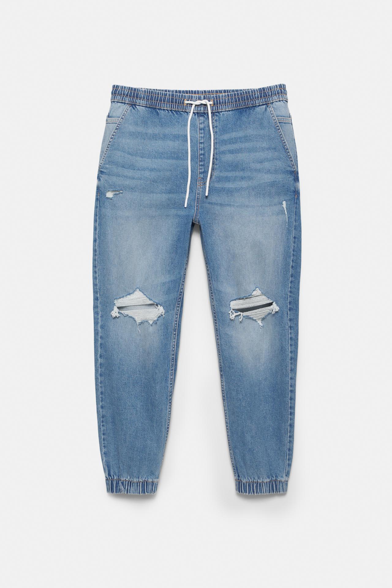 Ripped denim jogger trousers — Pale indigo