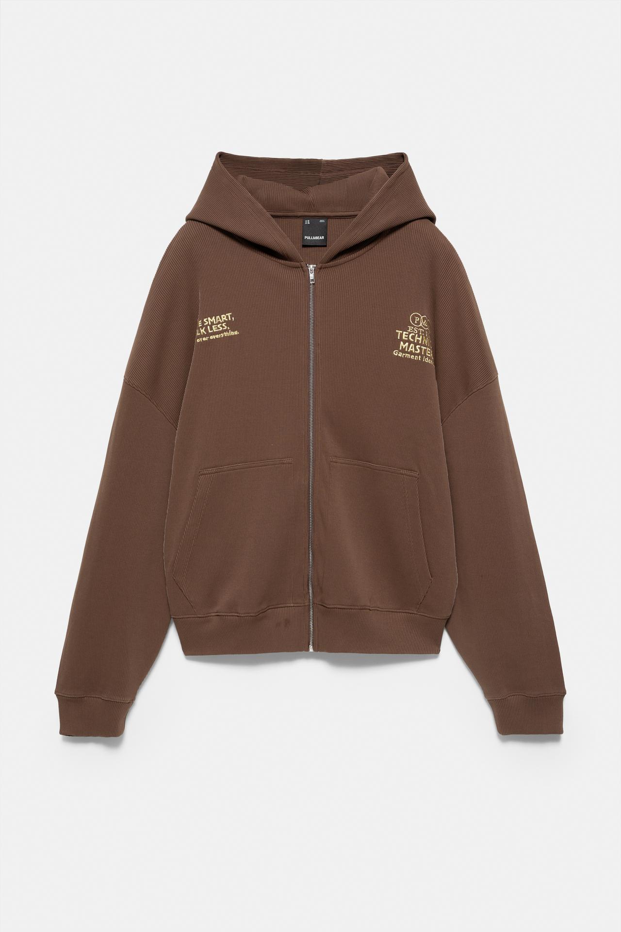 Embroidered zip-up hoodie — Chocolate