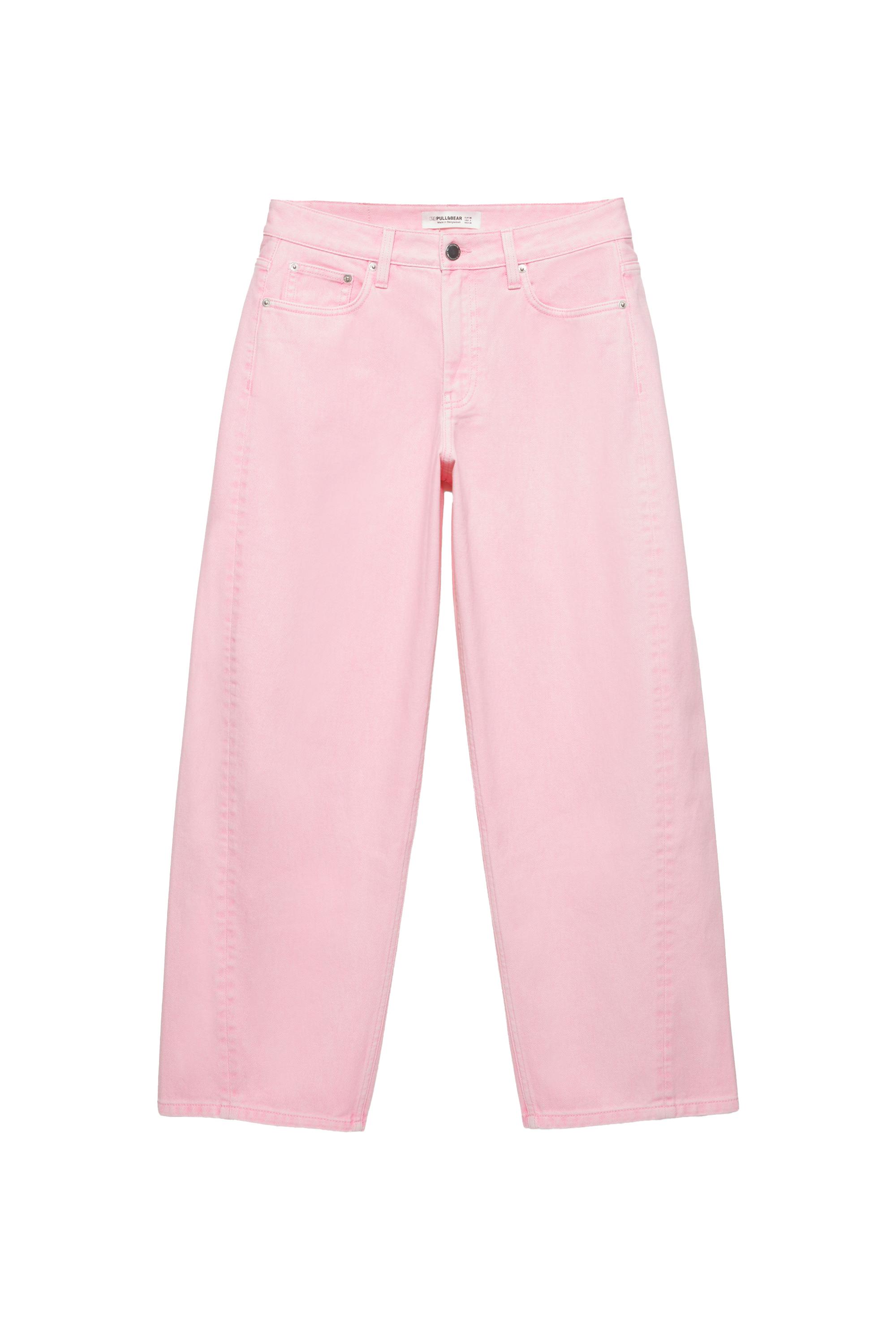 Pull&Bear Pembe barrel jean görsel 5