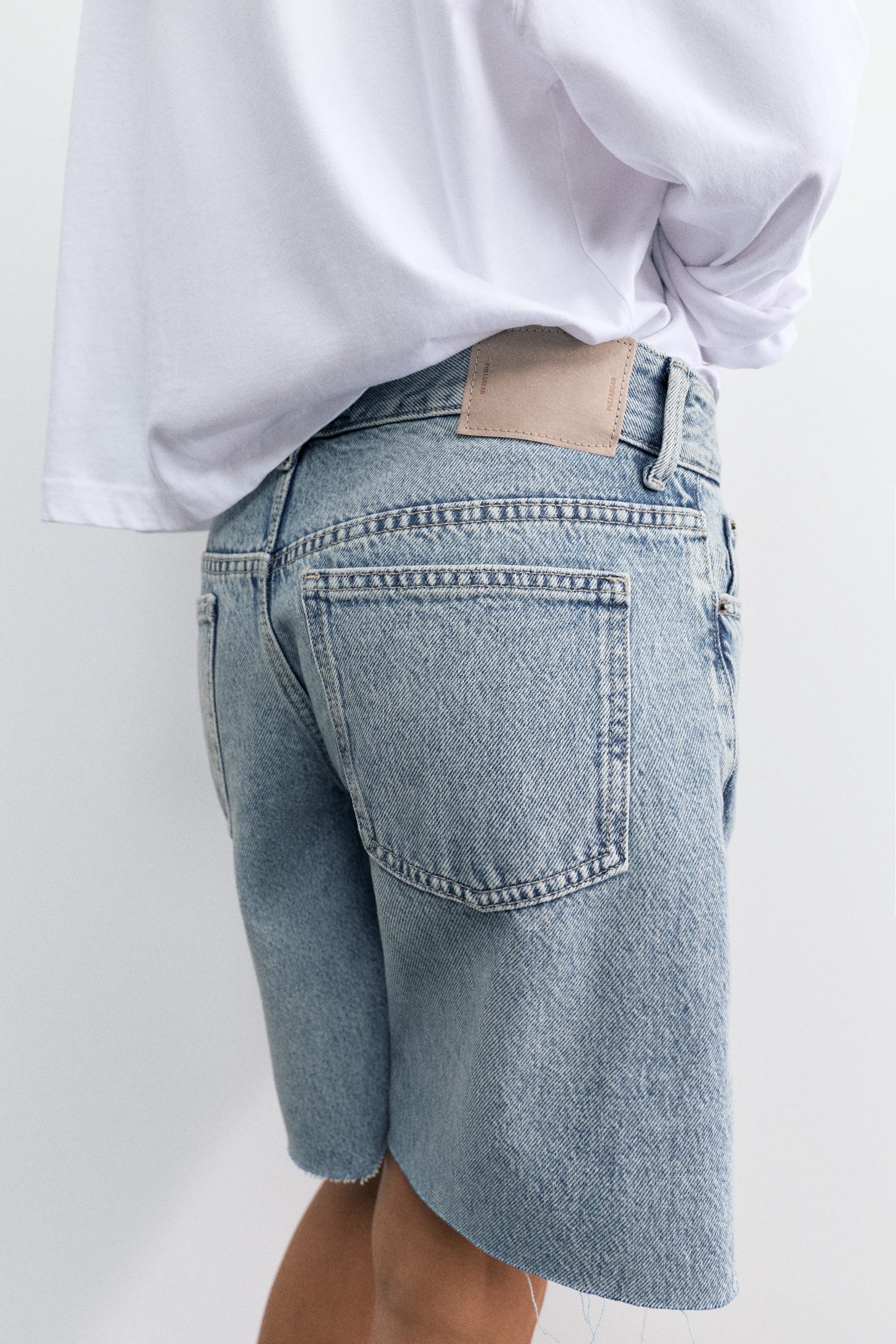 Low-rise denim Bermuda shorts — Pale blue
