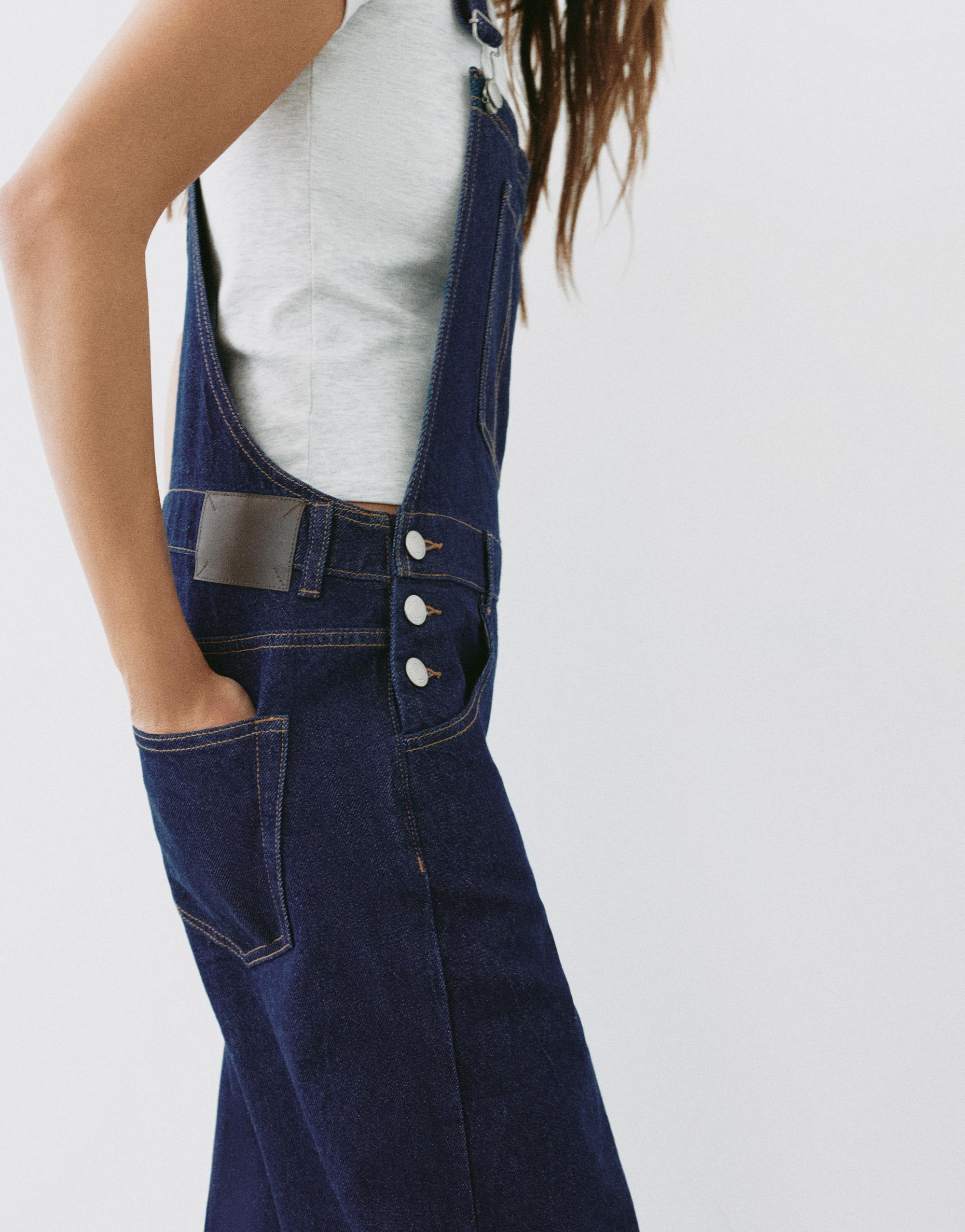 Long denim dungarees — Ink blue